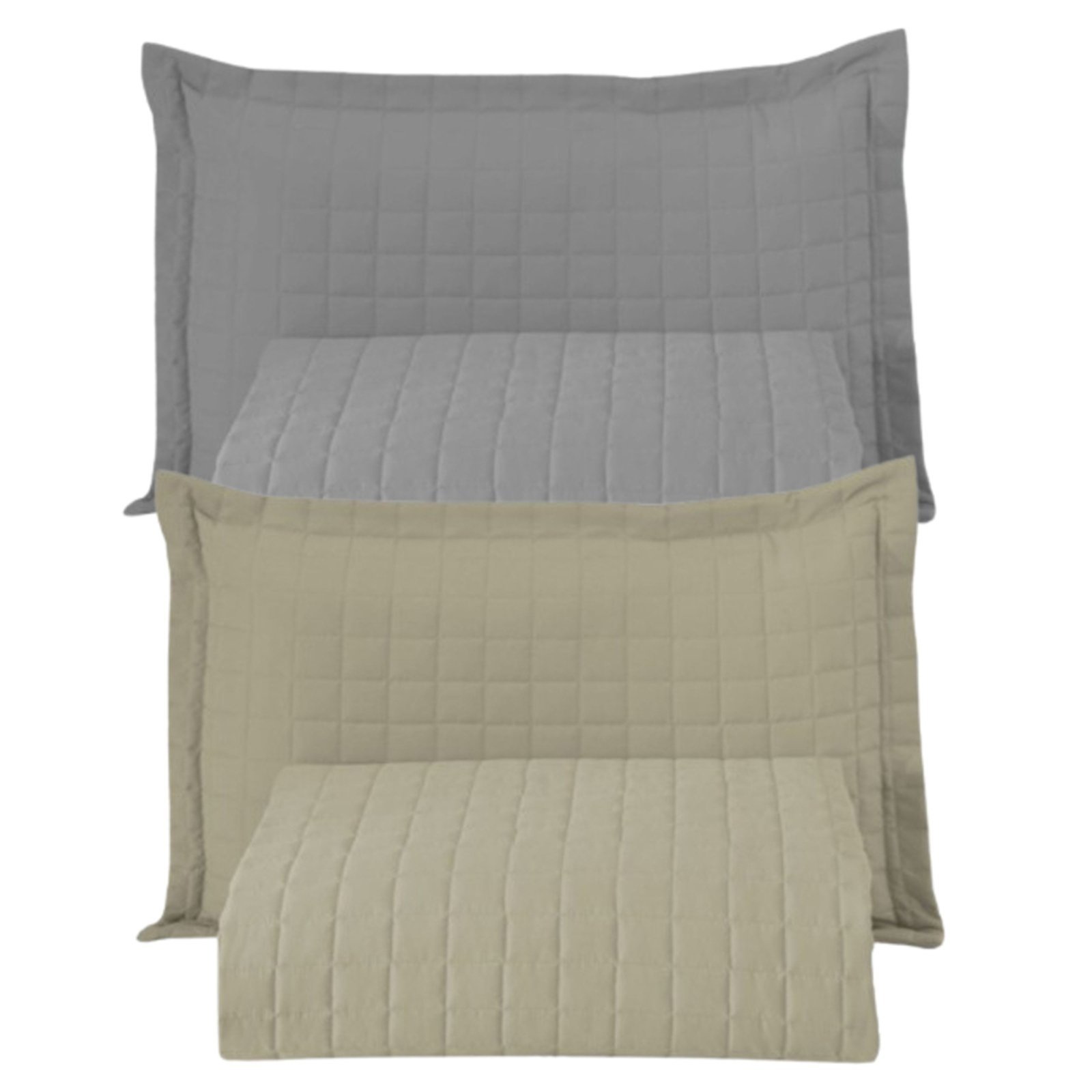 Combo 2 Kit Cobre Leito Colcha Monaco Solteiro Dupla Face - Cinza - Cáqui - 100% Poliéster