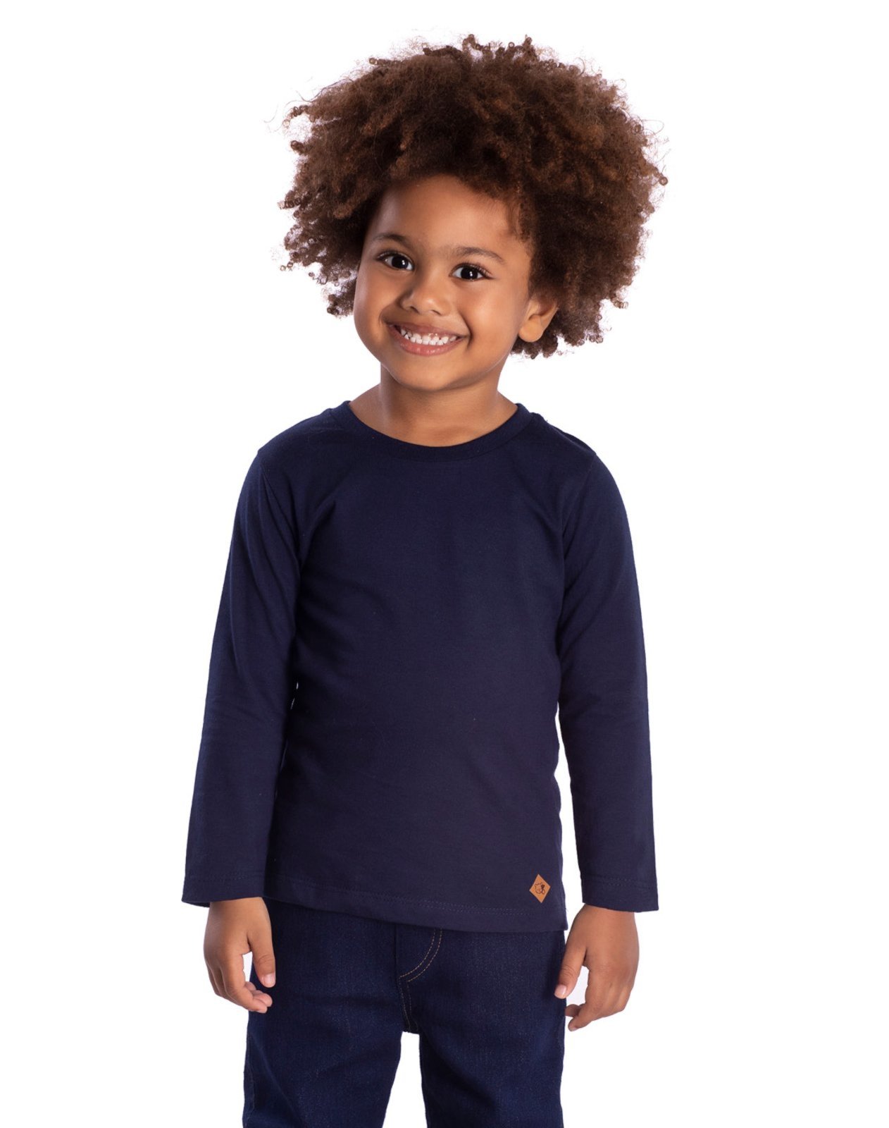 Infantil - Camiseta manga longa algodão marinho