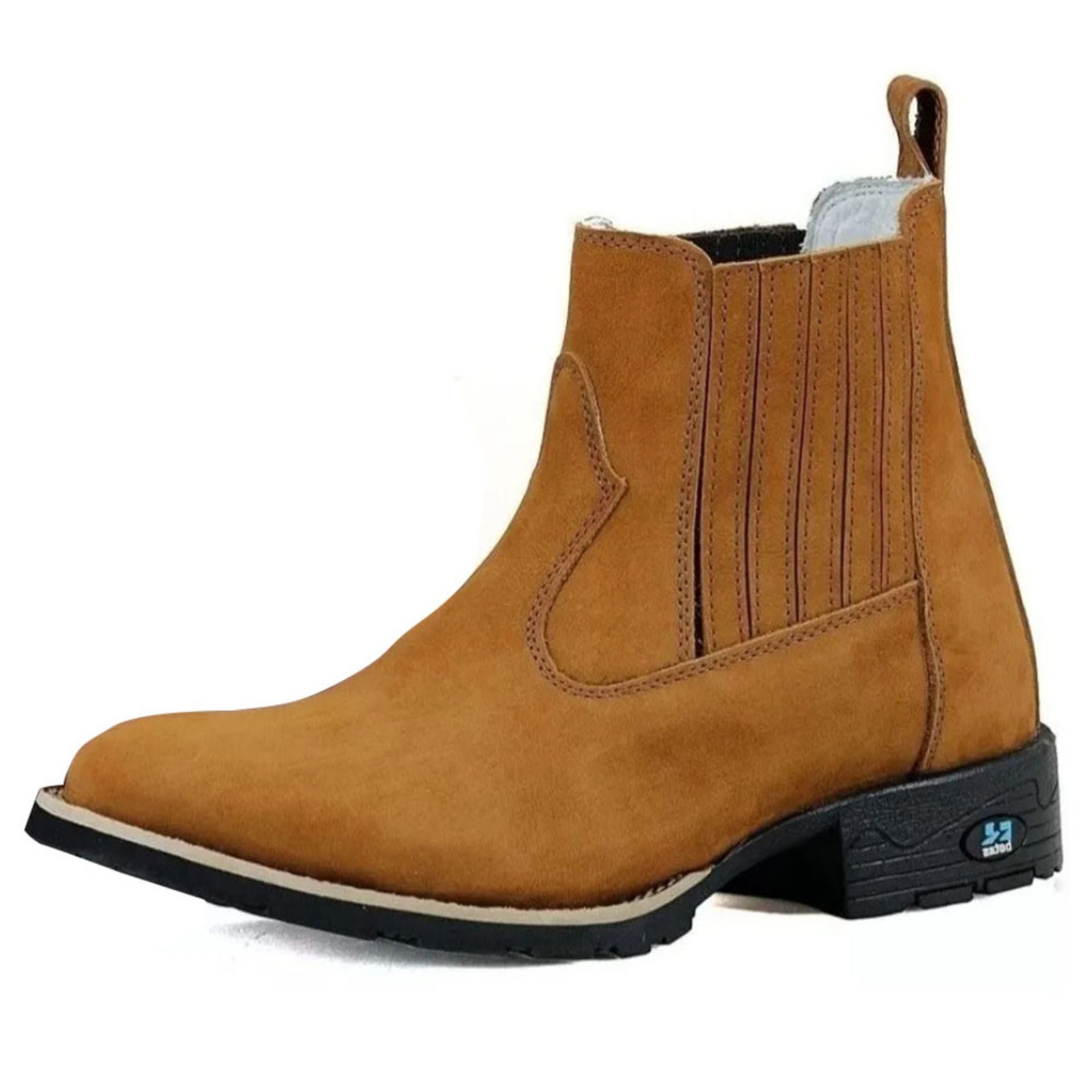 Bota Masculina RR Botas Country Texana Cano Baixo Couro Elastico Bico Redondo Marrom