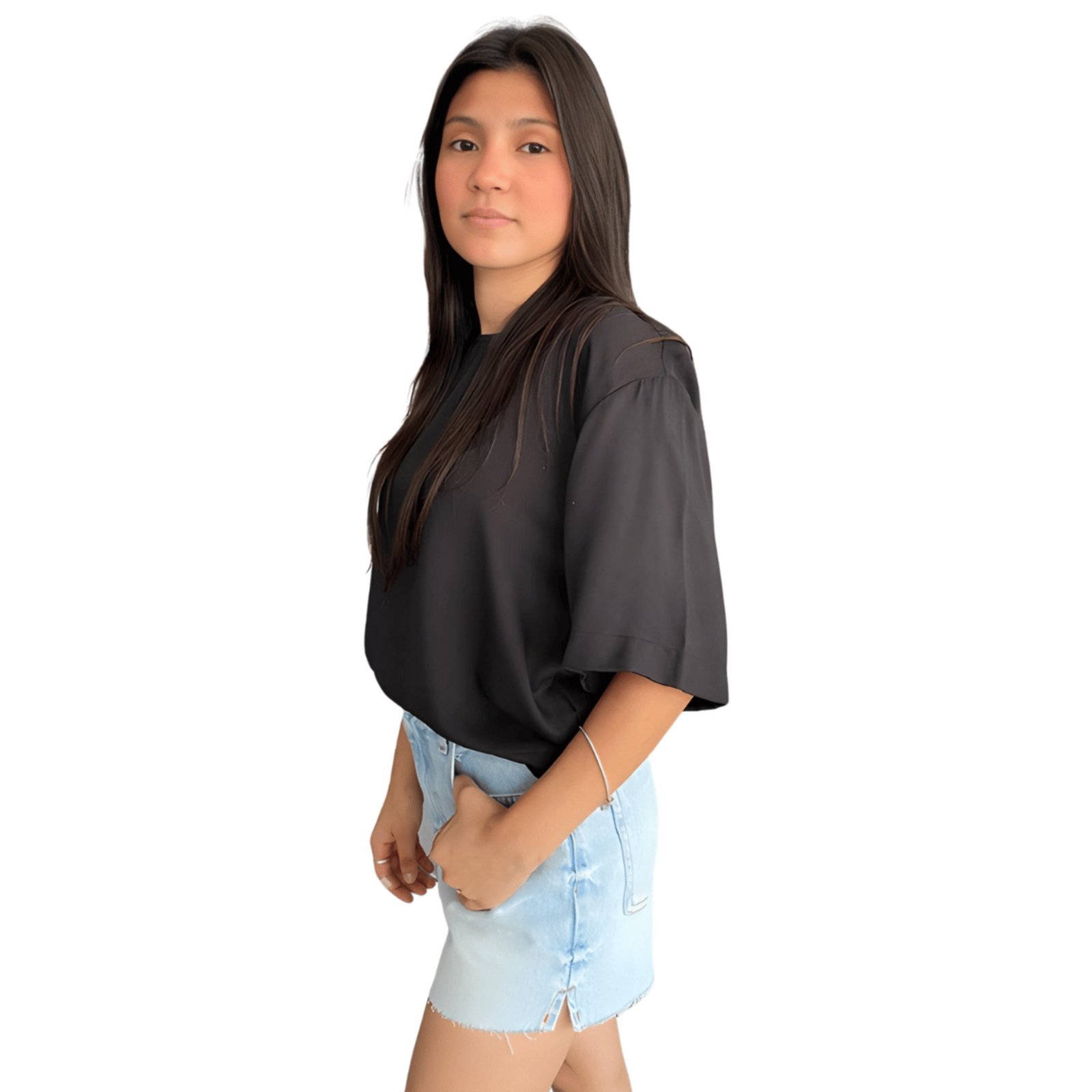 Vista 3 Blusa Feminina Solta Lisa Flor de Lis preto Flor de Lis preto