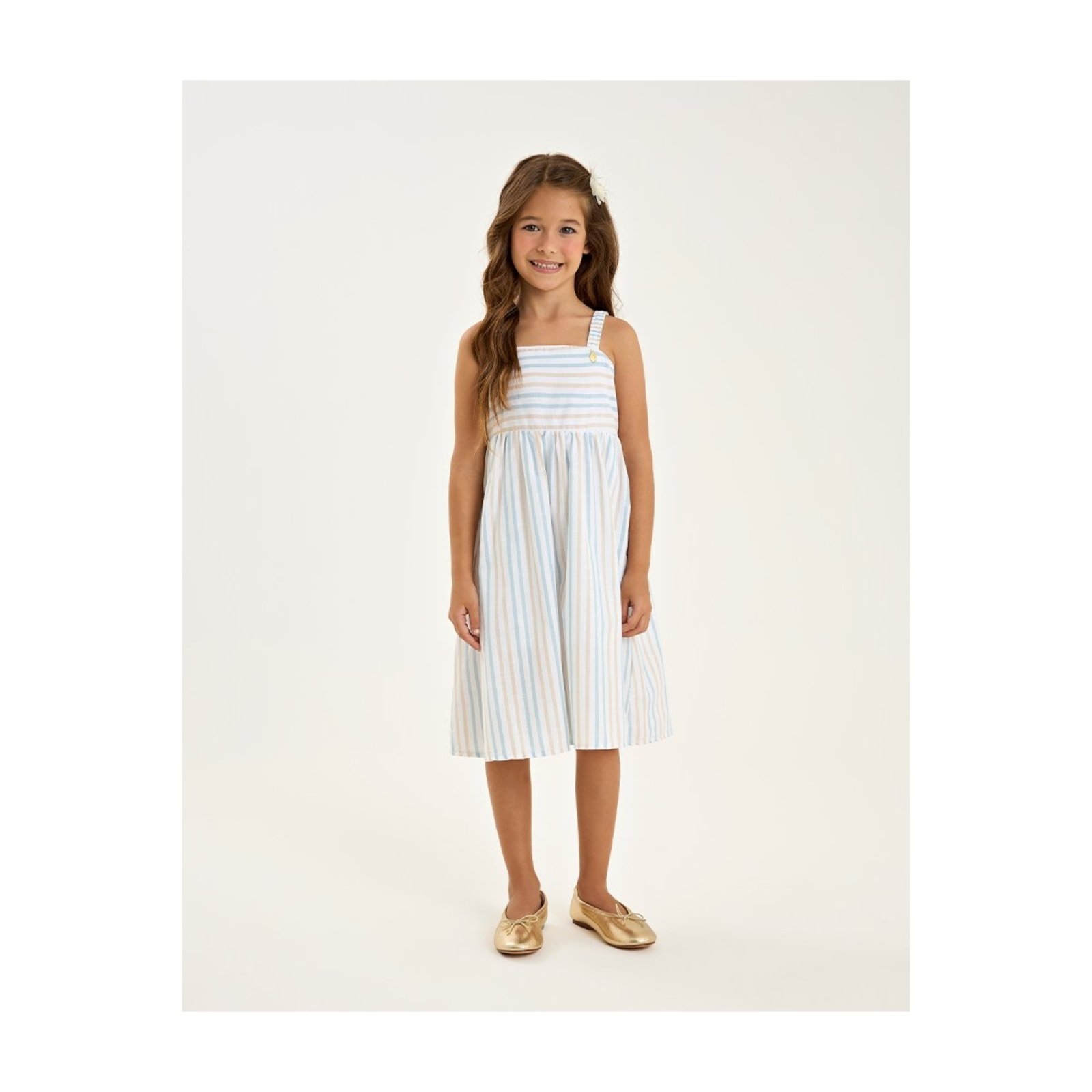Infantil - Vestido Menina Linho Listrado