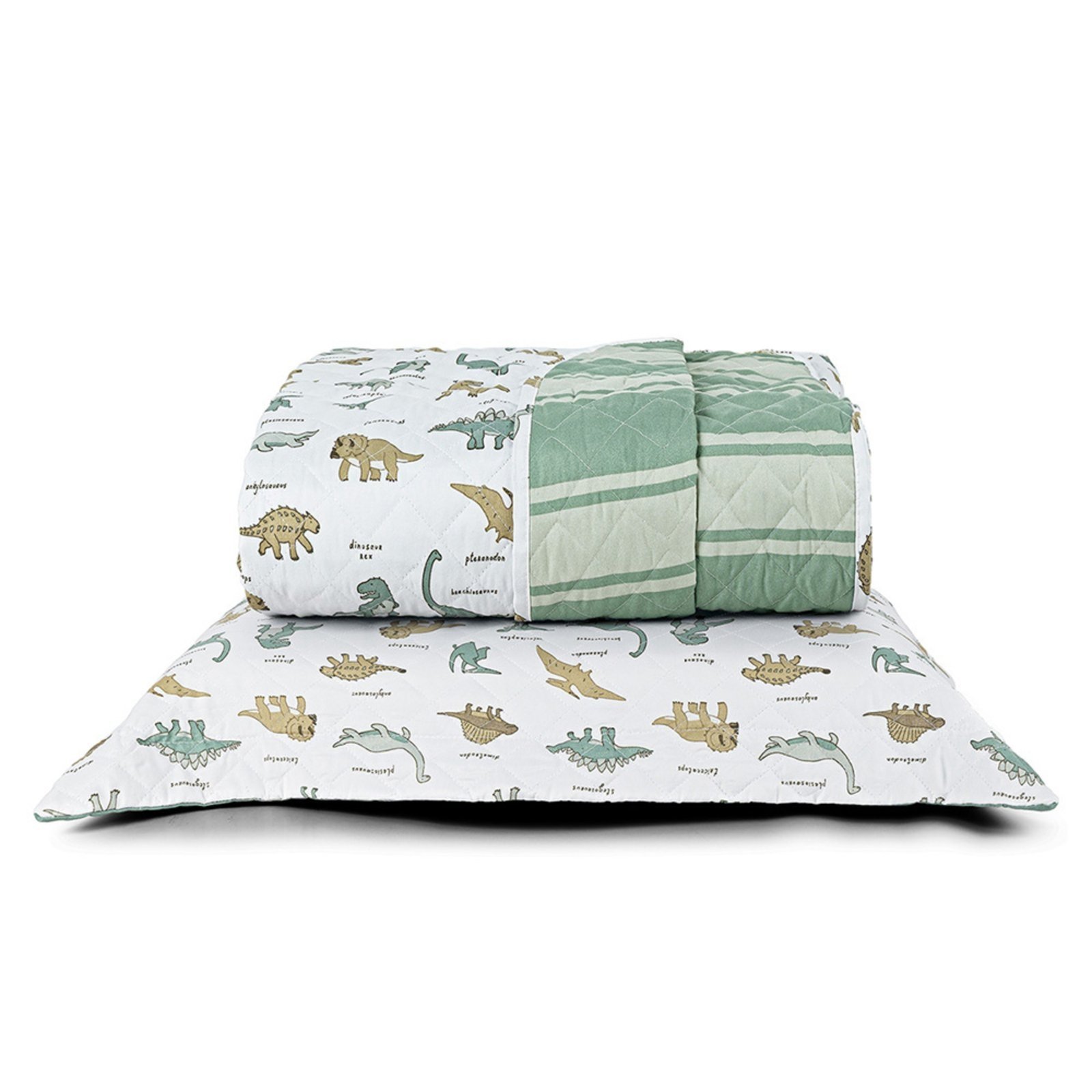 Kit Cobre Leito Colcha Casa Scarpa Solteiro Lutti Dupla Face 200 Fios 2 Peças Dinossauro Verde