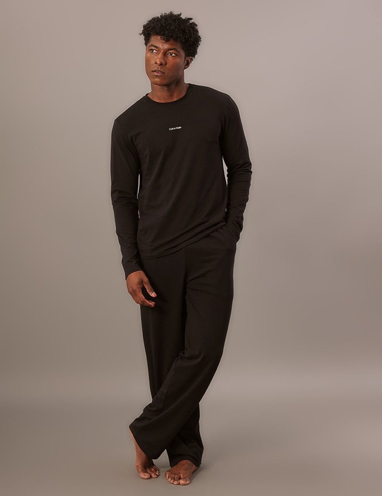 Pijama Masculino Manga Longa e Calça Pima Cotton - Preto Calvin Klein Jeans