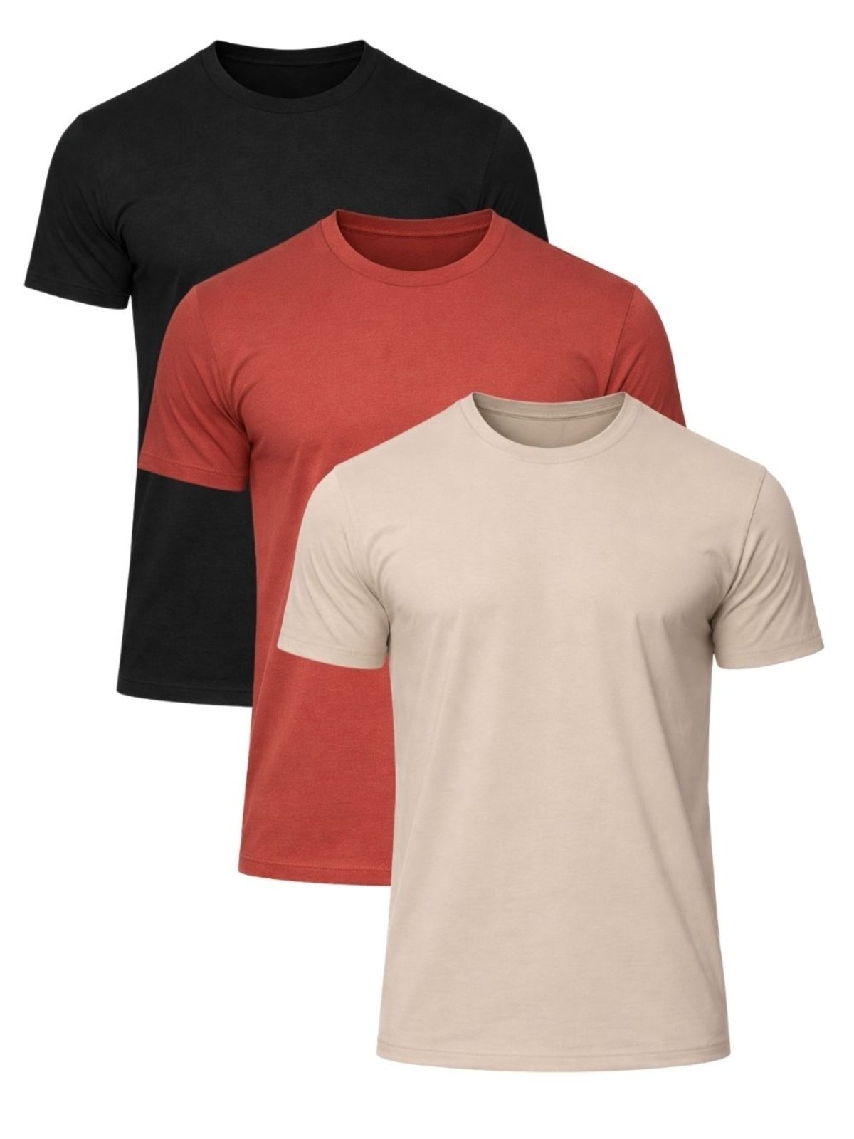 Kit 3 Camisetas Masculina Algodão com Elastano Preta, Areia e Terracota