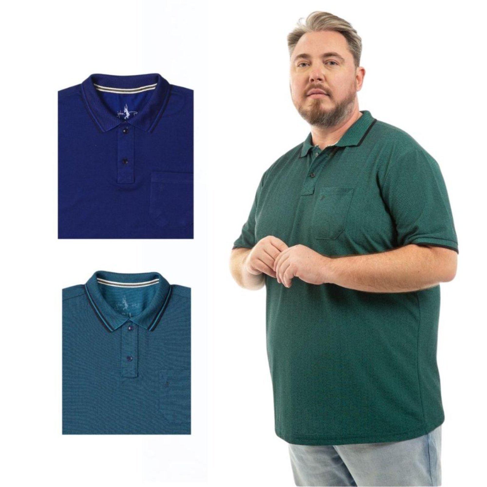 Kit 3 Camisa Polo Masculina Plus Size Pique com Bolso Casual