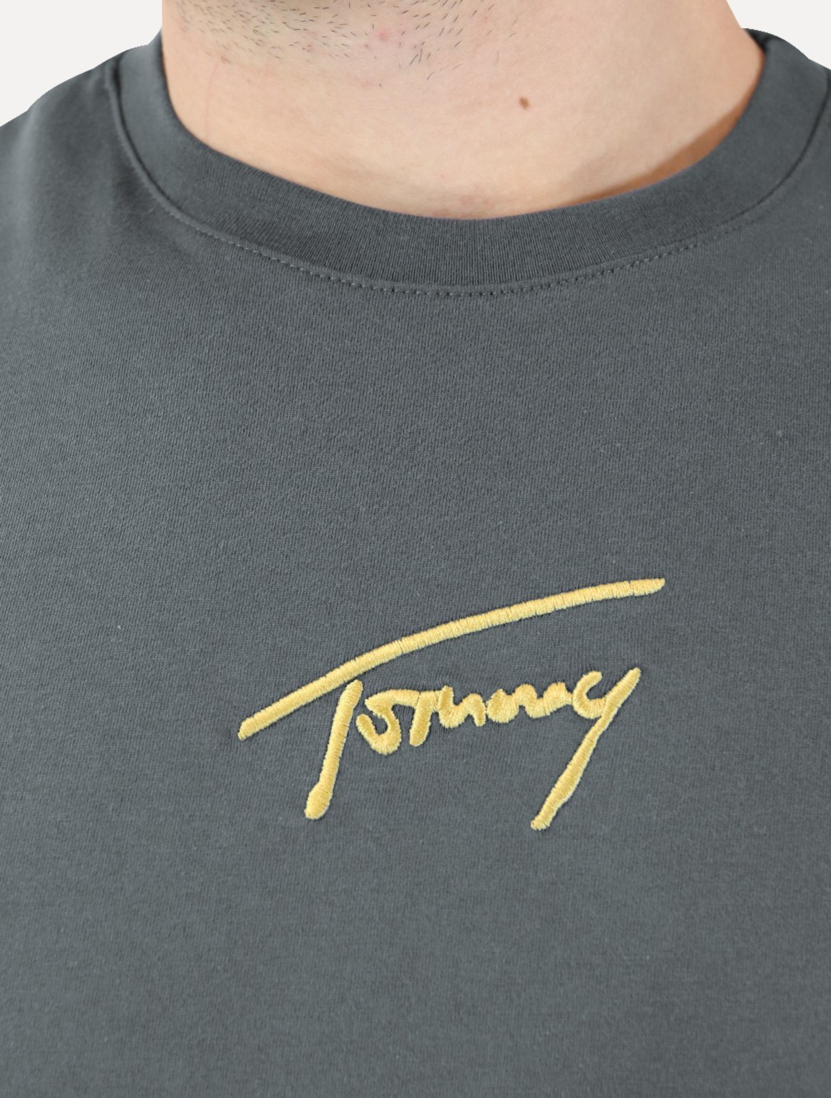 Vista 3 Camiseta Tommy Jeans Masculina Embroidered Signature Center grafite Tommy Jeans grafite