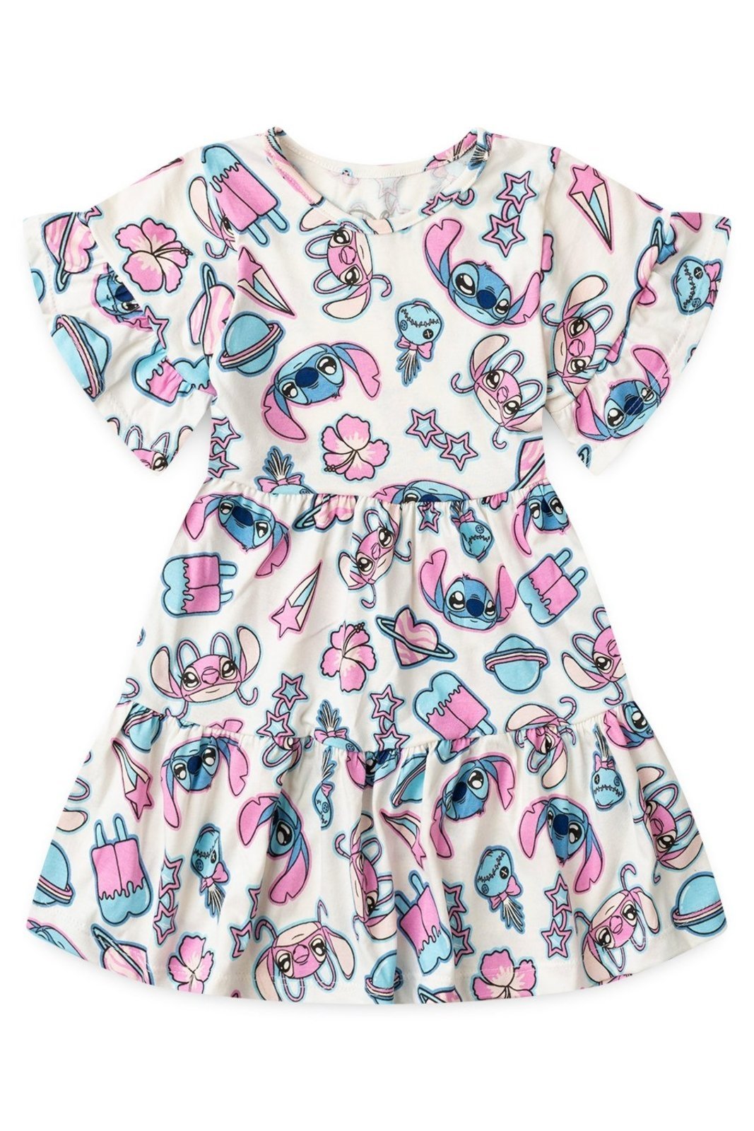 Vista 3 Infantil - Vestido Disney Feminino Stich Off White off-white white Disney off-white white