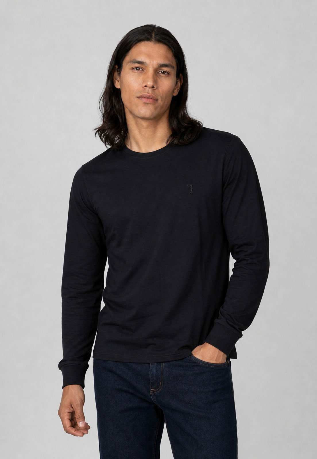 Camiseta Masculina Aleatory Manga Longa Logo Preta