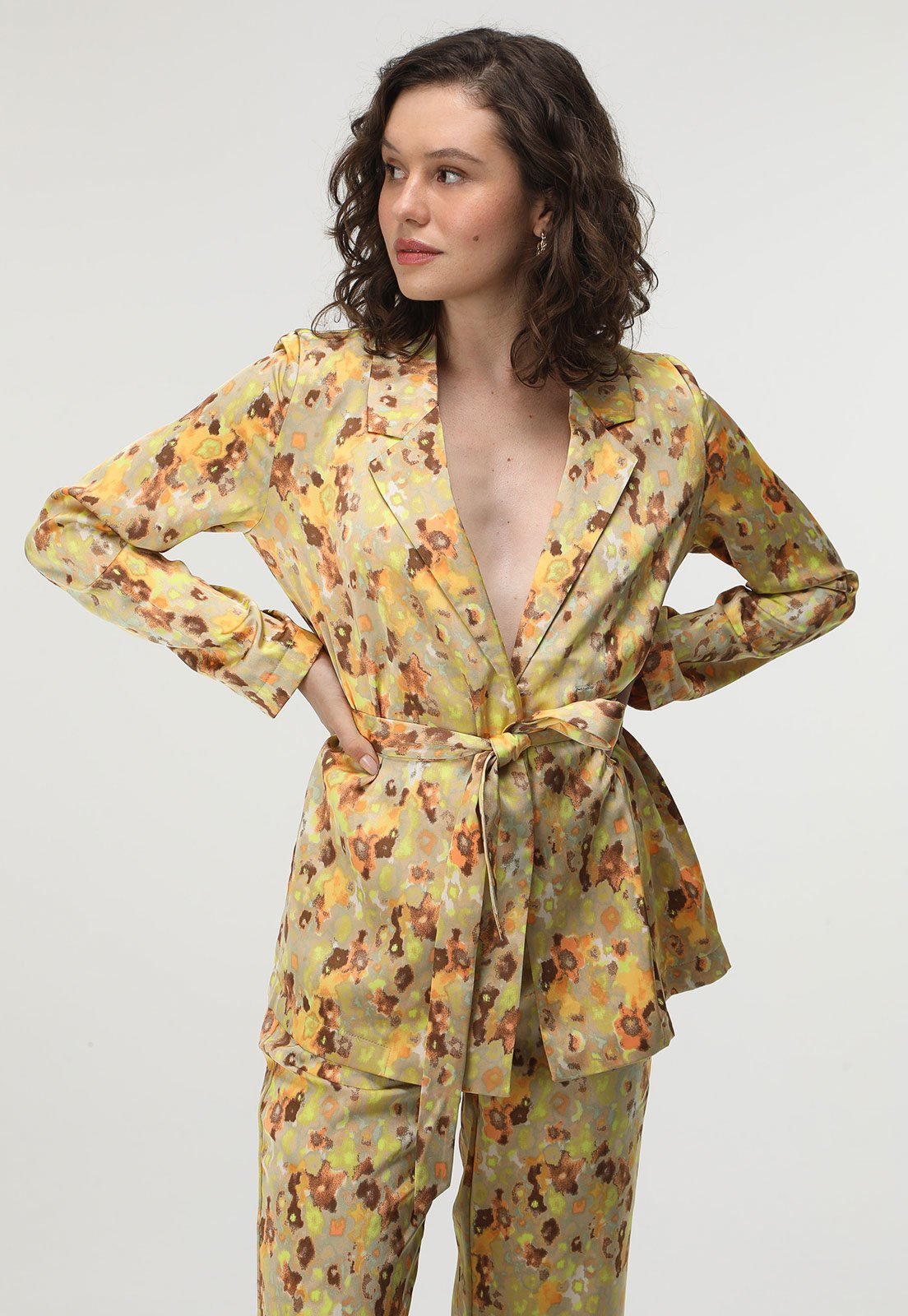 Blazer Cetim Vero Moda Floral Bege