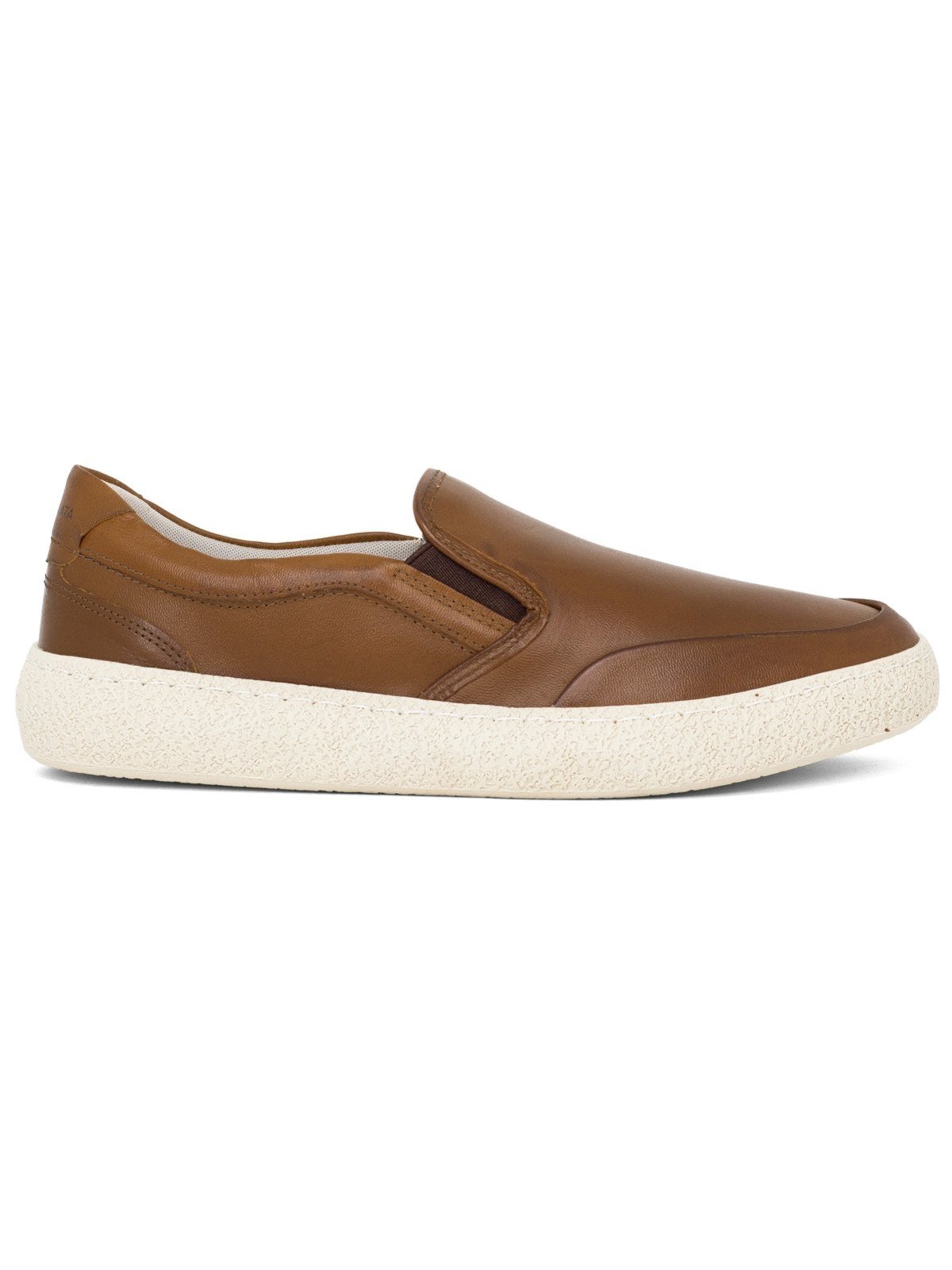 Tênis Masculino Slip On Democrata Casual Denim Bora Couro Elástico Conforto Marrom Castanho