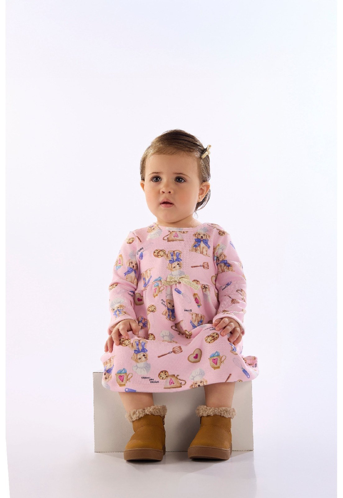 Infantil - Vestido em Suedine Manga Longa Quimby Rosa