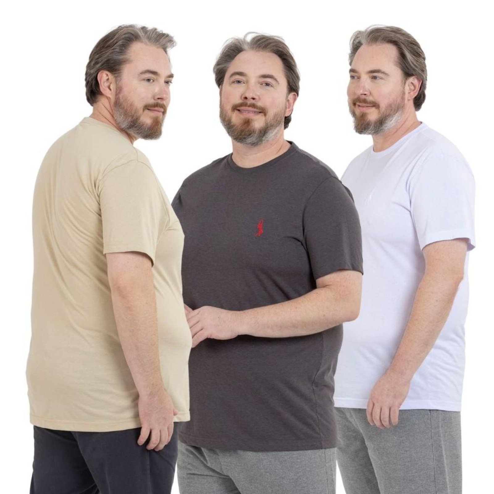 Kit 3 Camiseta Plus Size Básica Casual Masculina Confortável em Malha Leve