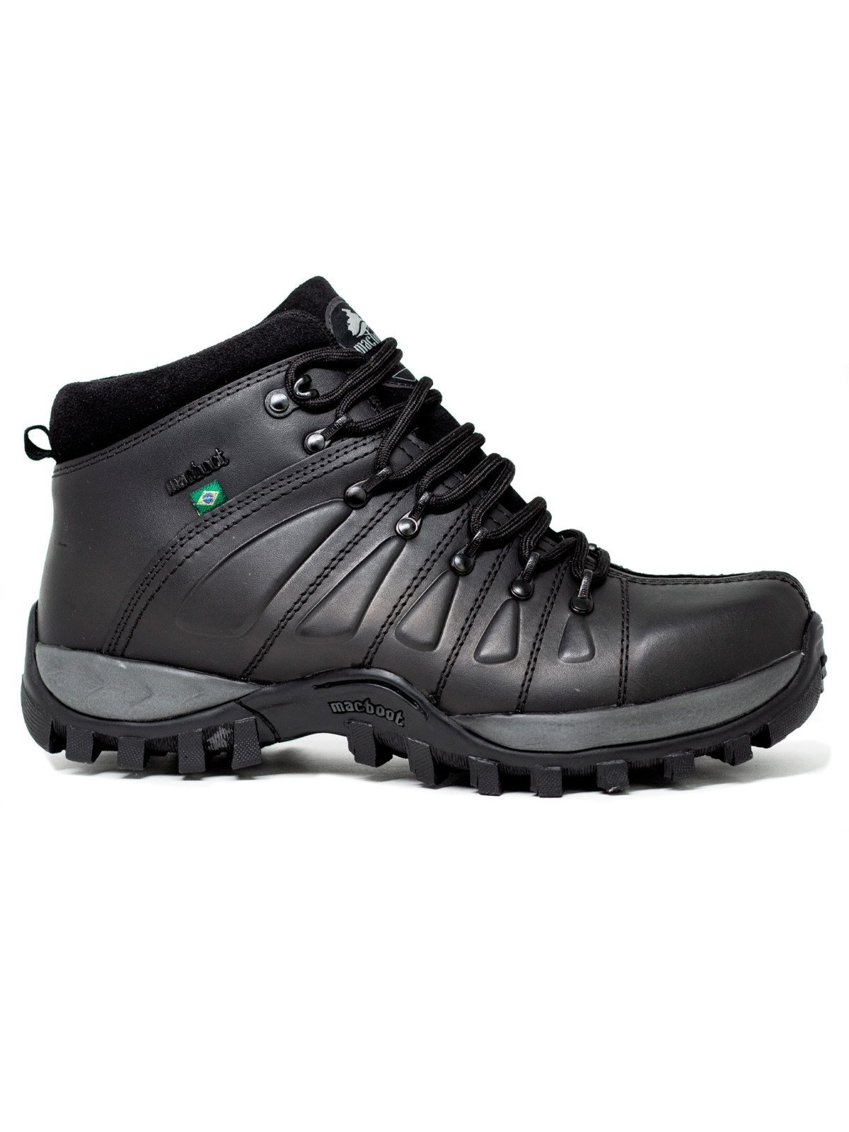 Bota de Segurança Masculino Macboot Uirapuru Cano Médio Com CA Couro EPI Preto Grafite Emborrachado
