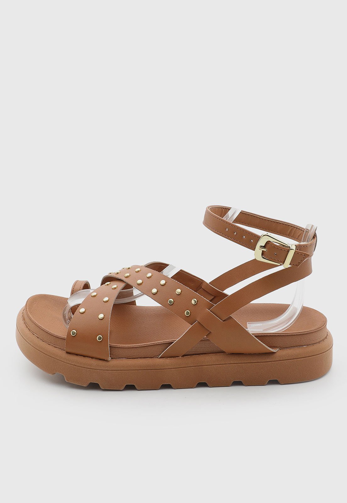 Rasteira Feminina Vizzano Tiras Tachas Marrom