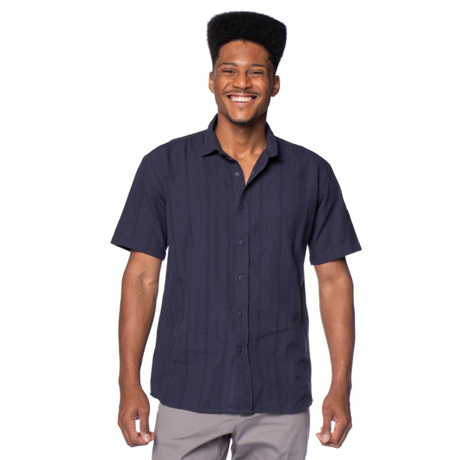 Camisa Masculina Dixie Manga Curta Algodão Marinho