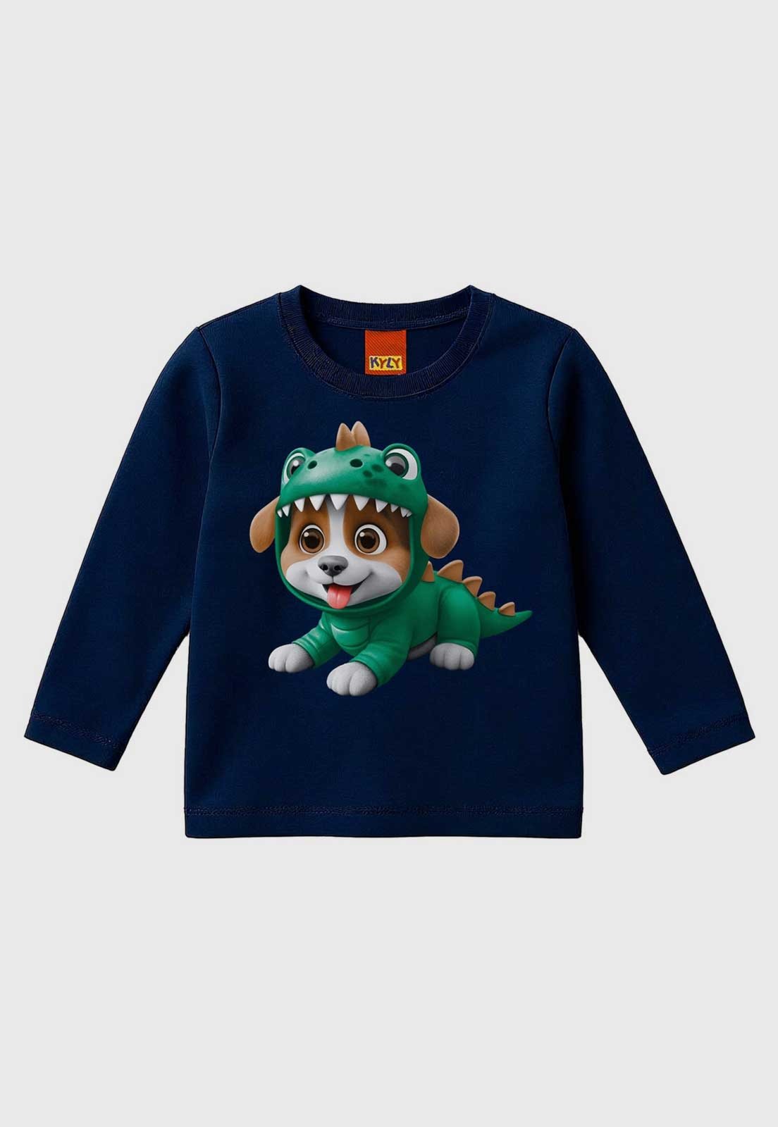 Blusa Kyly Estampa Cachorro Dinosaurinho Azul Marinho