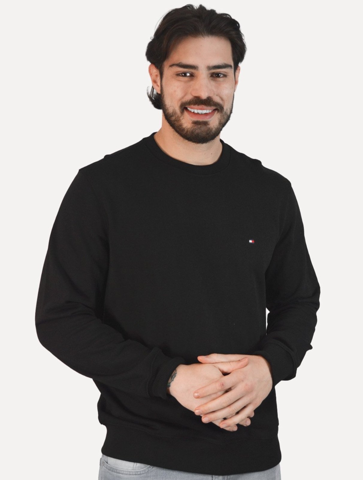 Moletom Tommy Hilfiger Masculino Crewneck Essential Terry Preto