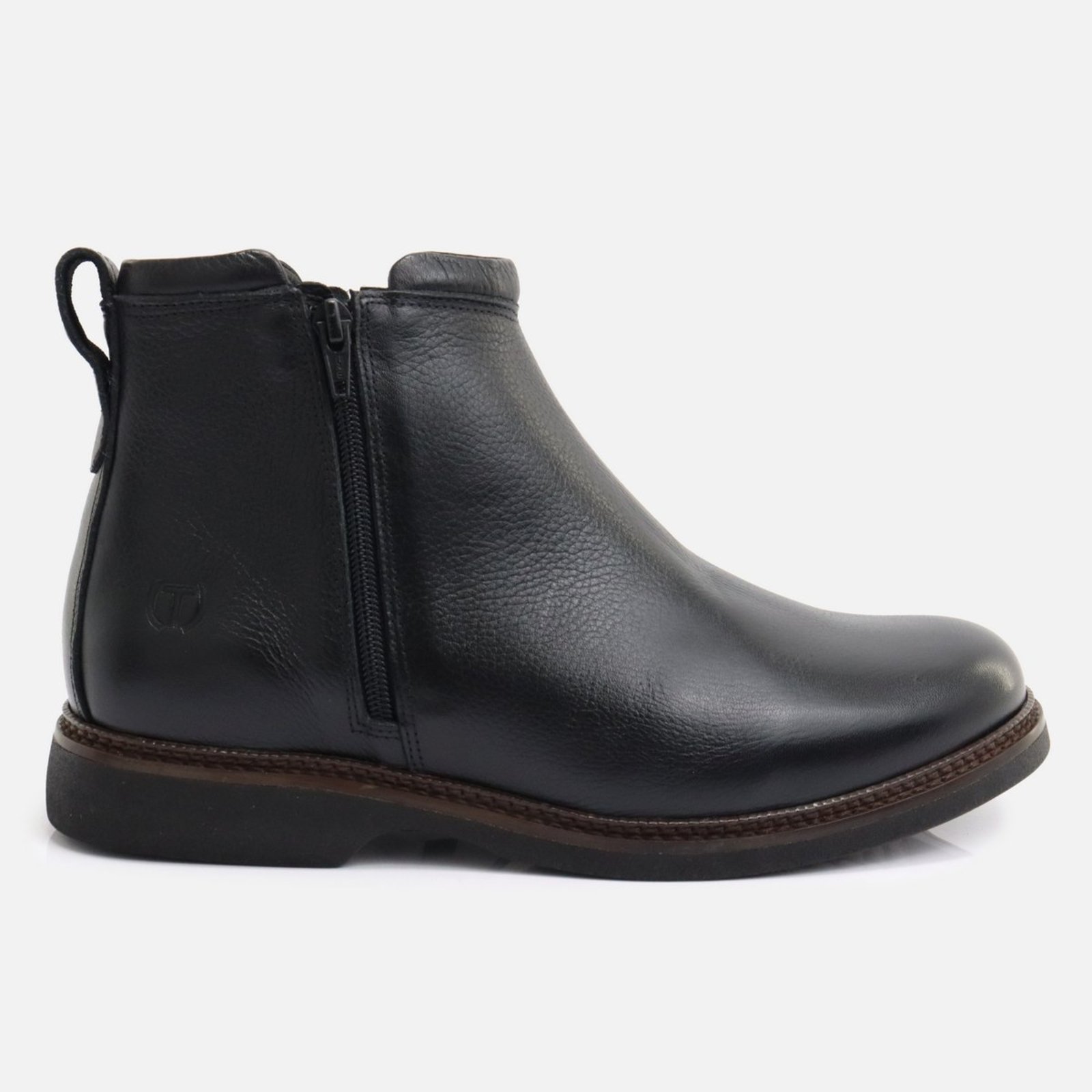 Botina Masculina Couro Legítimo Tito Borges Premium Solado Resistente Costura Dupla Conforto Extremo Zipper dos Dois Lados Preto