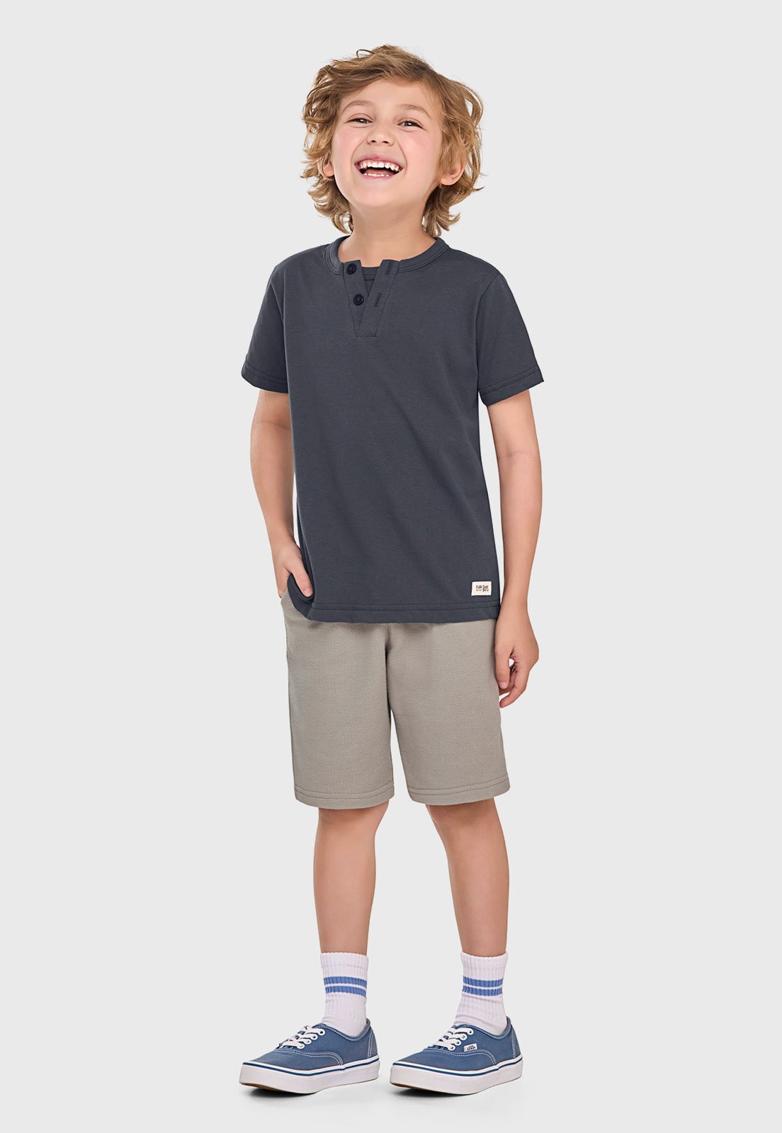 Infantil - Conjunto Curto Elian Gola com Botões Azul