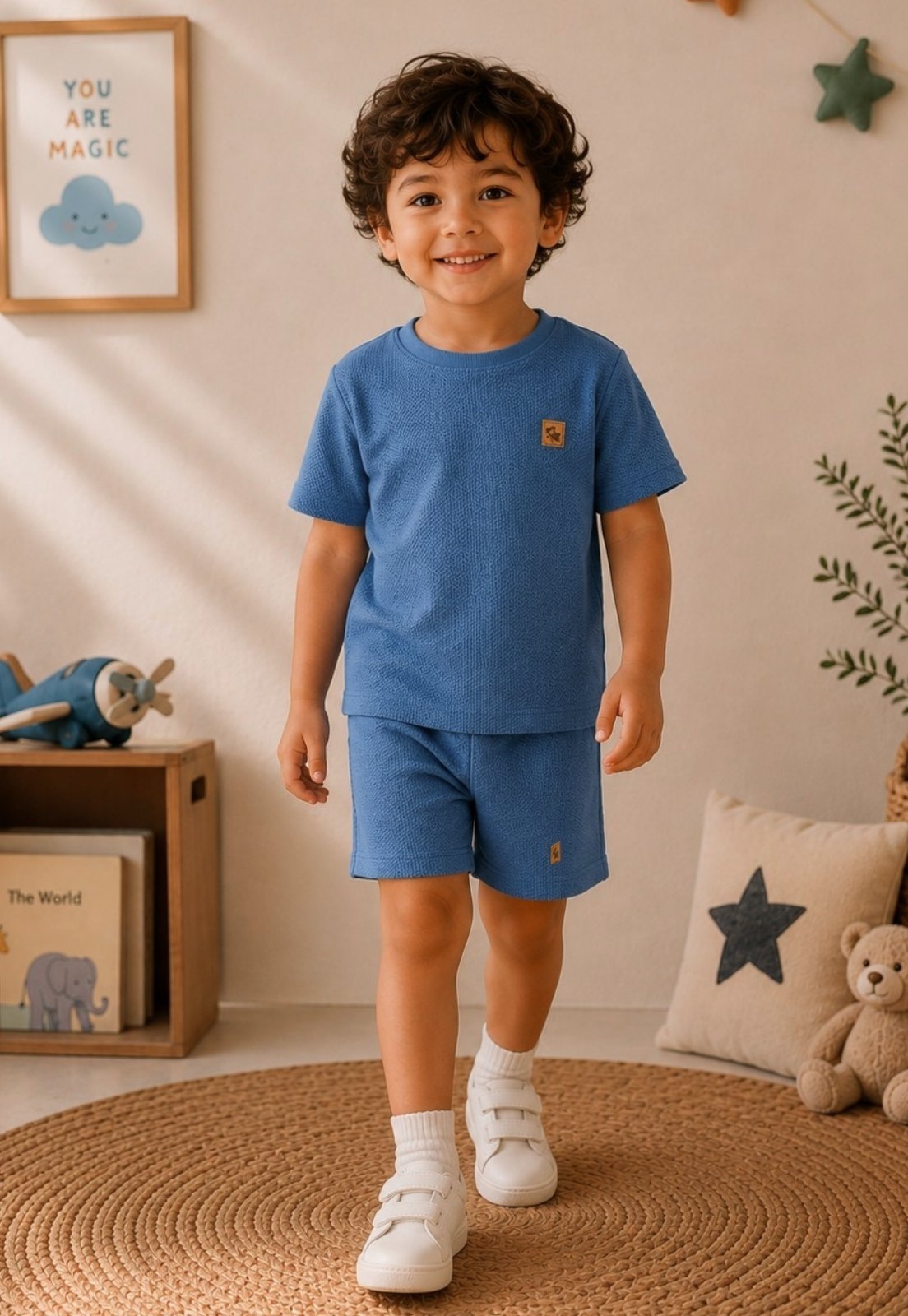 Infantil - Conjunto Menino Camisa e Bermuda Tecido Texturizado Daze Modas Azul