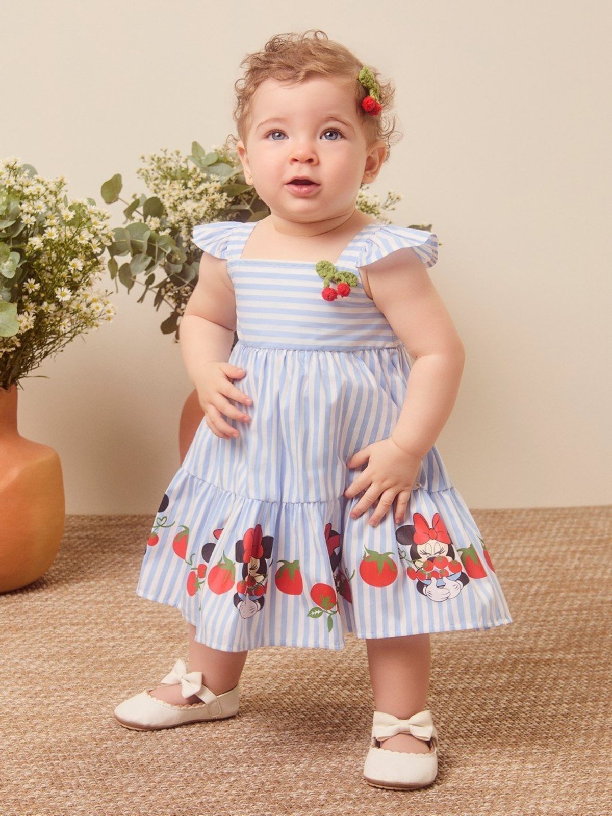 Infantil - Vestido Menina Disney Minnie com Tomates Crochê Animê
