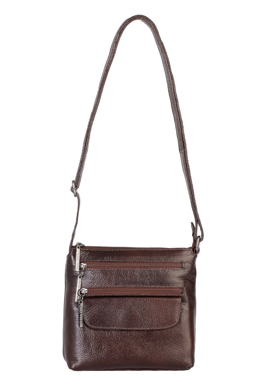 Bolsa transversal de couro liso grafite Maura – Café