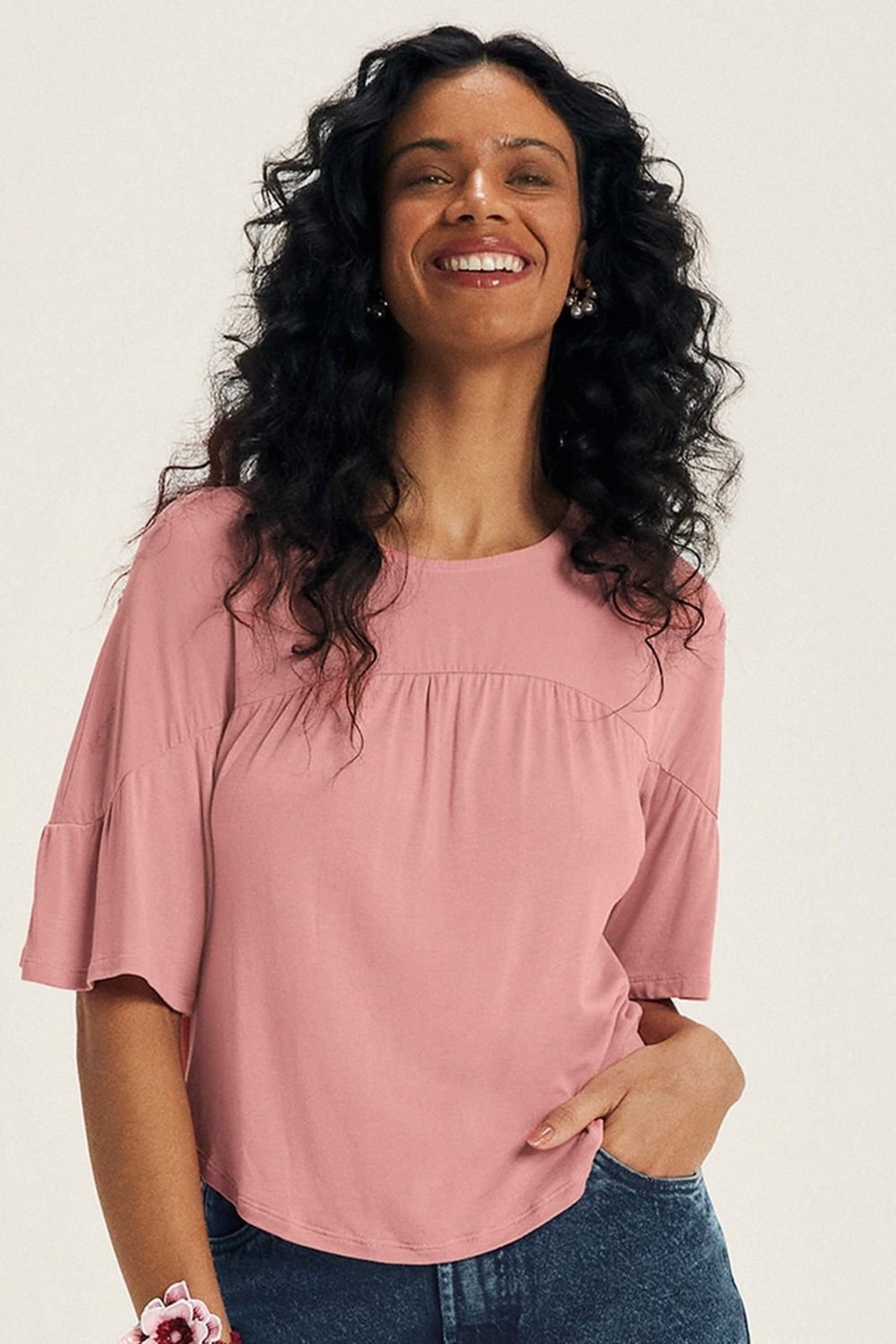 Blusa Feminina Mangas Curtas Amplas Marialícia Rosa