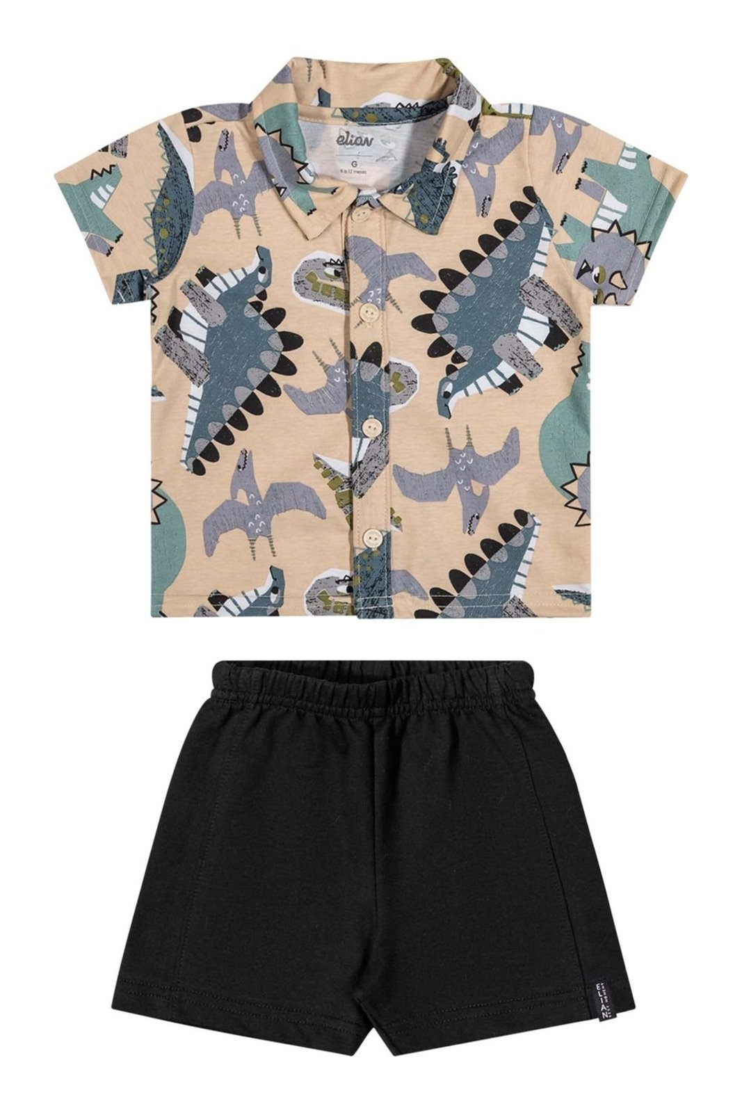Vista 2 Infantil - Conjunto Menino Camisa Dino Elian bege Elian bege