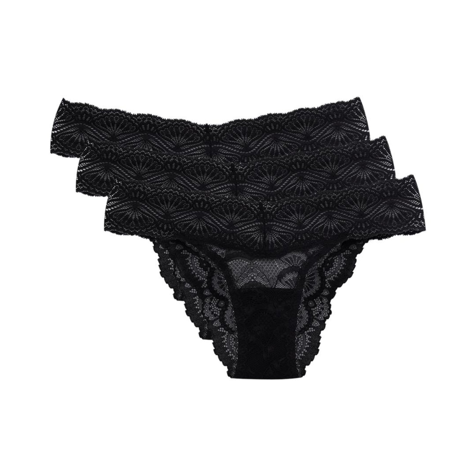 Kit 3 Calcinhas Biquíni Renda Shiny Love Preto