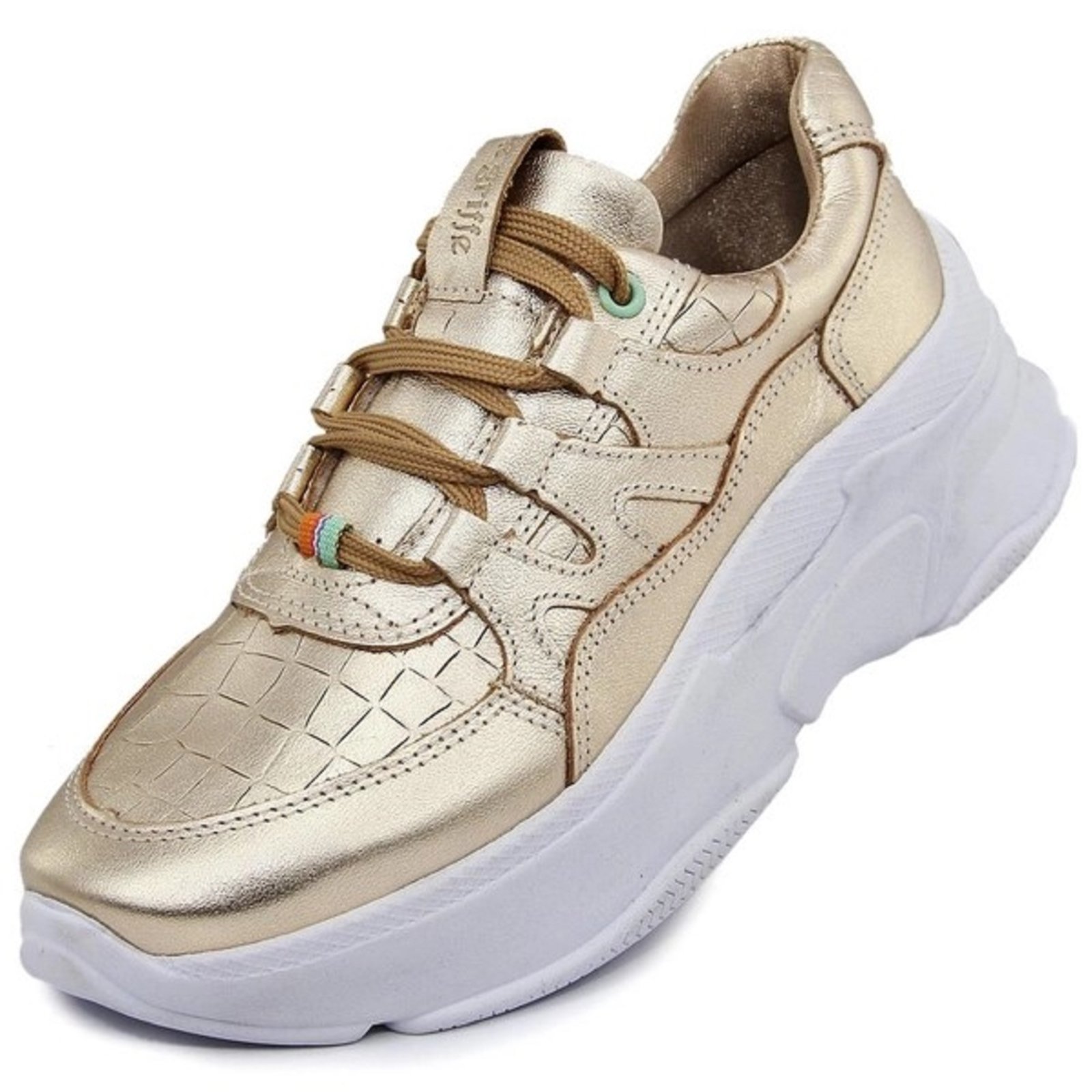 Tênis Chunky Metalizado Sneaker Feminino Robusto Confortável Moderno Casual Dourado