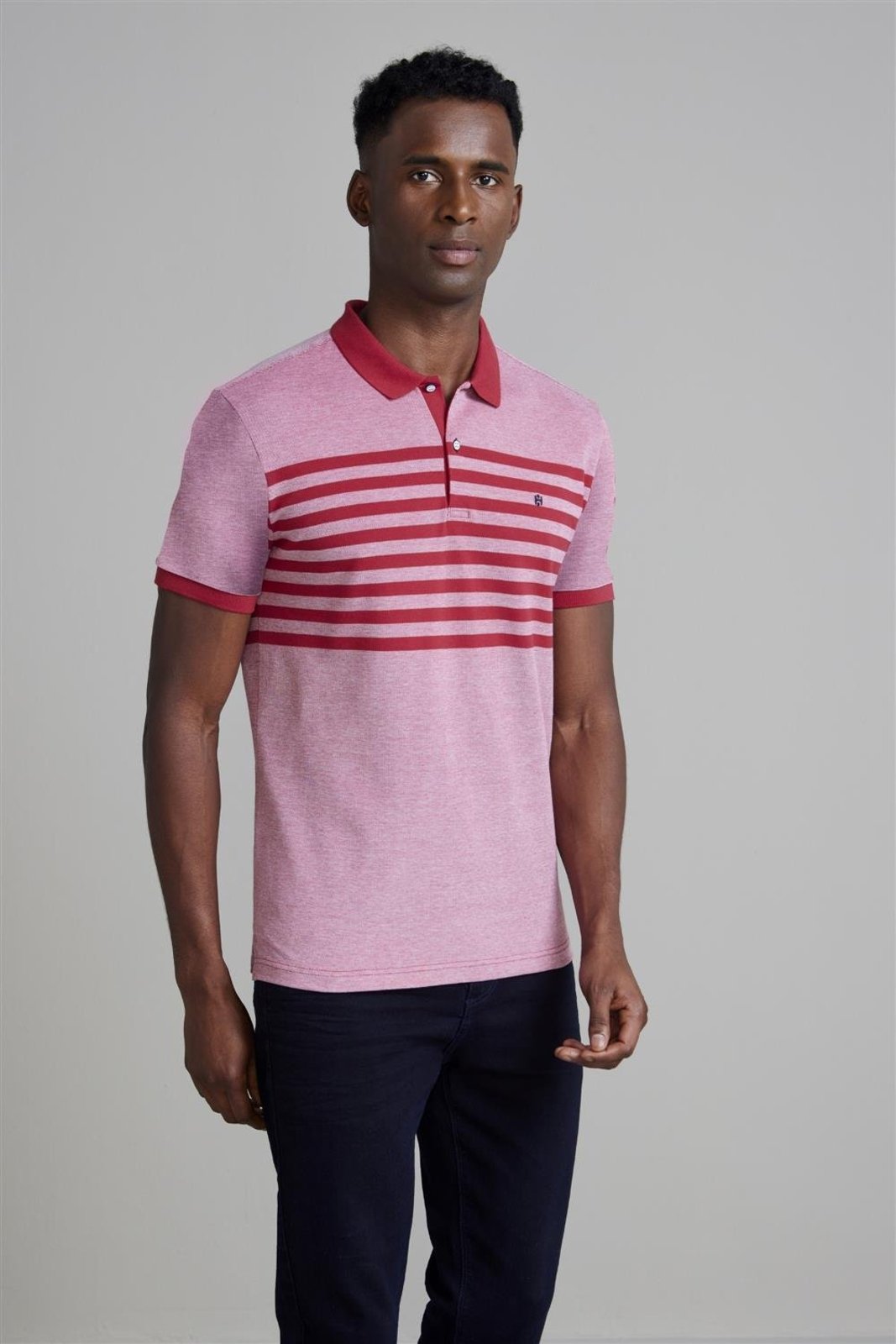 HIGHSTIL Camisa Polo Piquet Slim Fit - Vermelho Rubi / Branco