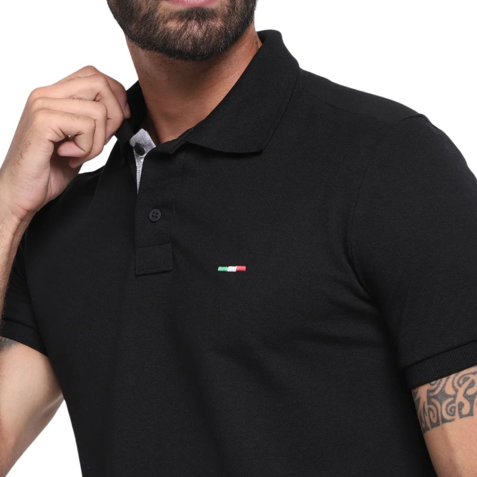 Vista 3 Camisa Polo FMF Masculina Básica Industrie Piquet no Estilo Tommy Bordado Itália preto FMF preto