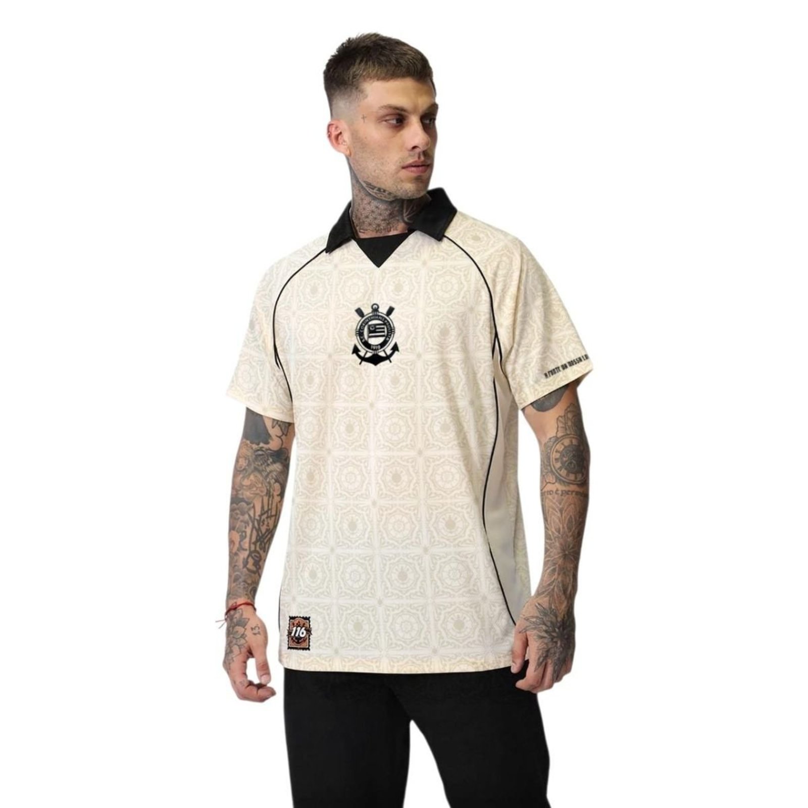 Camiseta Corinthians 116 Anos Esportiva Torcedor Poliéster Bege