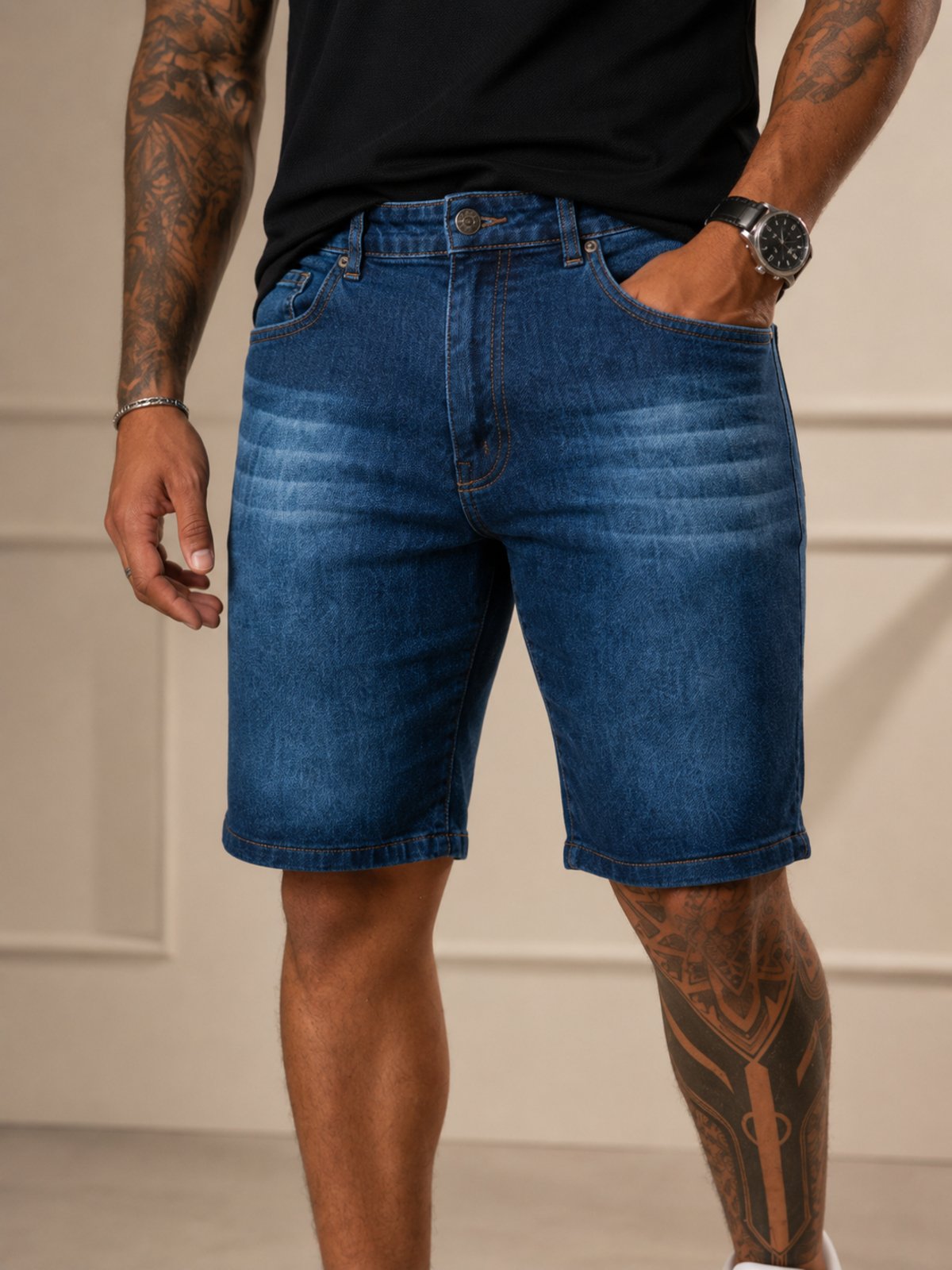 Bermuda Jeans Masculina Premium Stretch Purple Conforto Casual Alta Qualidade Azul Escuro