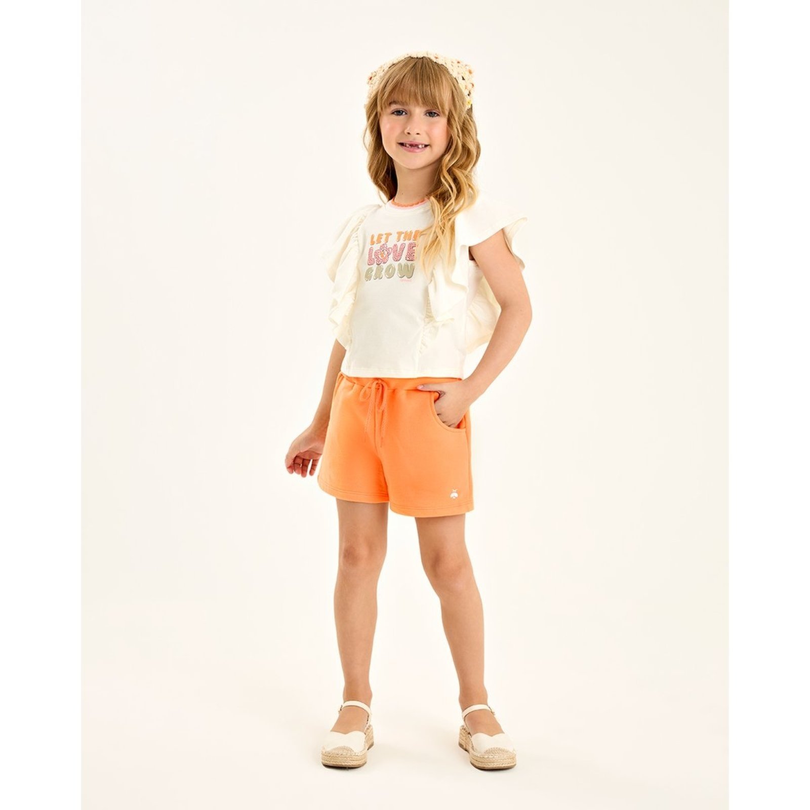 Infantil - Conjunto Menina com Blusa em Cotton e Short em Moletinho