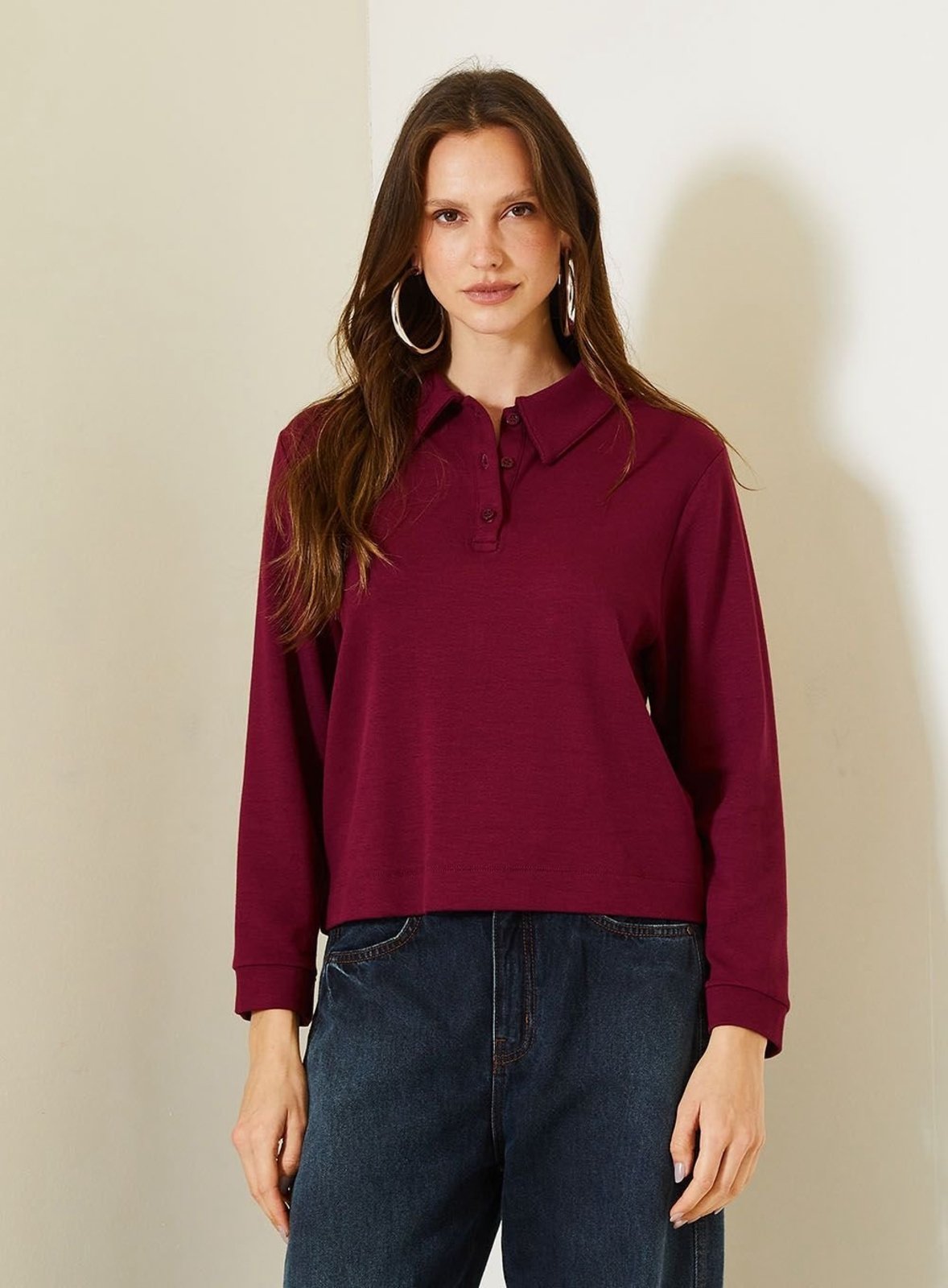 Polo Feminina Comfort Manga Longa Triton Bordo Fine Wine