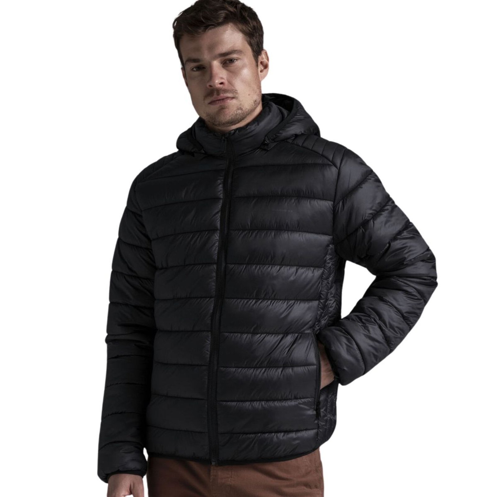 Jaqueta Masculina Puffer Industrie Lisa Impermeável e com Capuz Removível Preto
