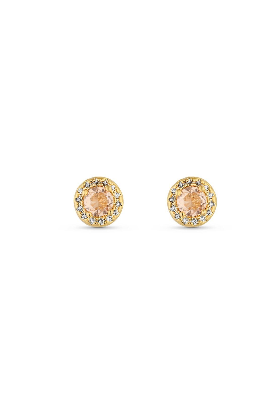 Brinco Semijoia Morganita Médio Com Micro Zircônias Banhados A Ouro 18K Br101-001 Dourado