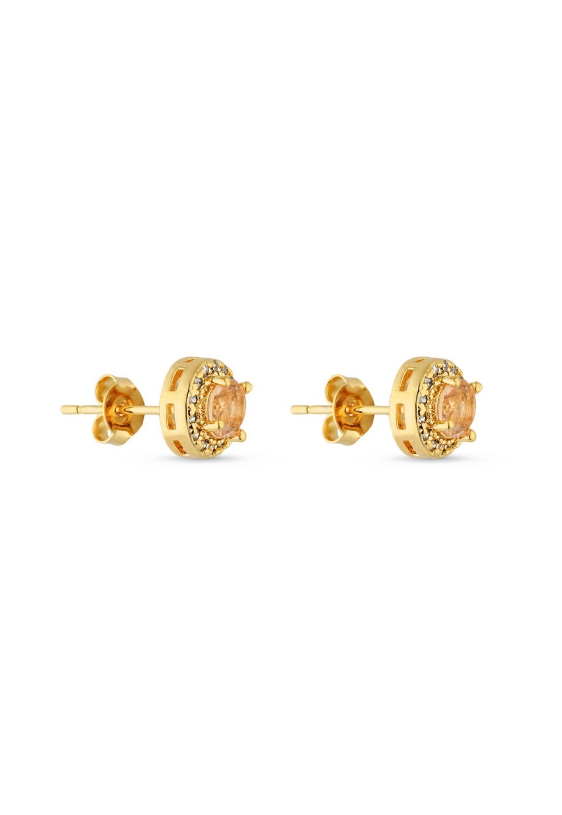 Vista 3 Brinco Semijoia Morganita Médio Com Micro Zircônias Banhados A Ouro 18K Br STORE ORA SEMIJOIAS dourado