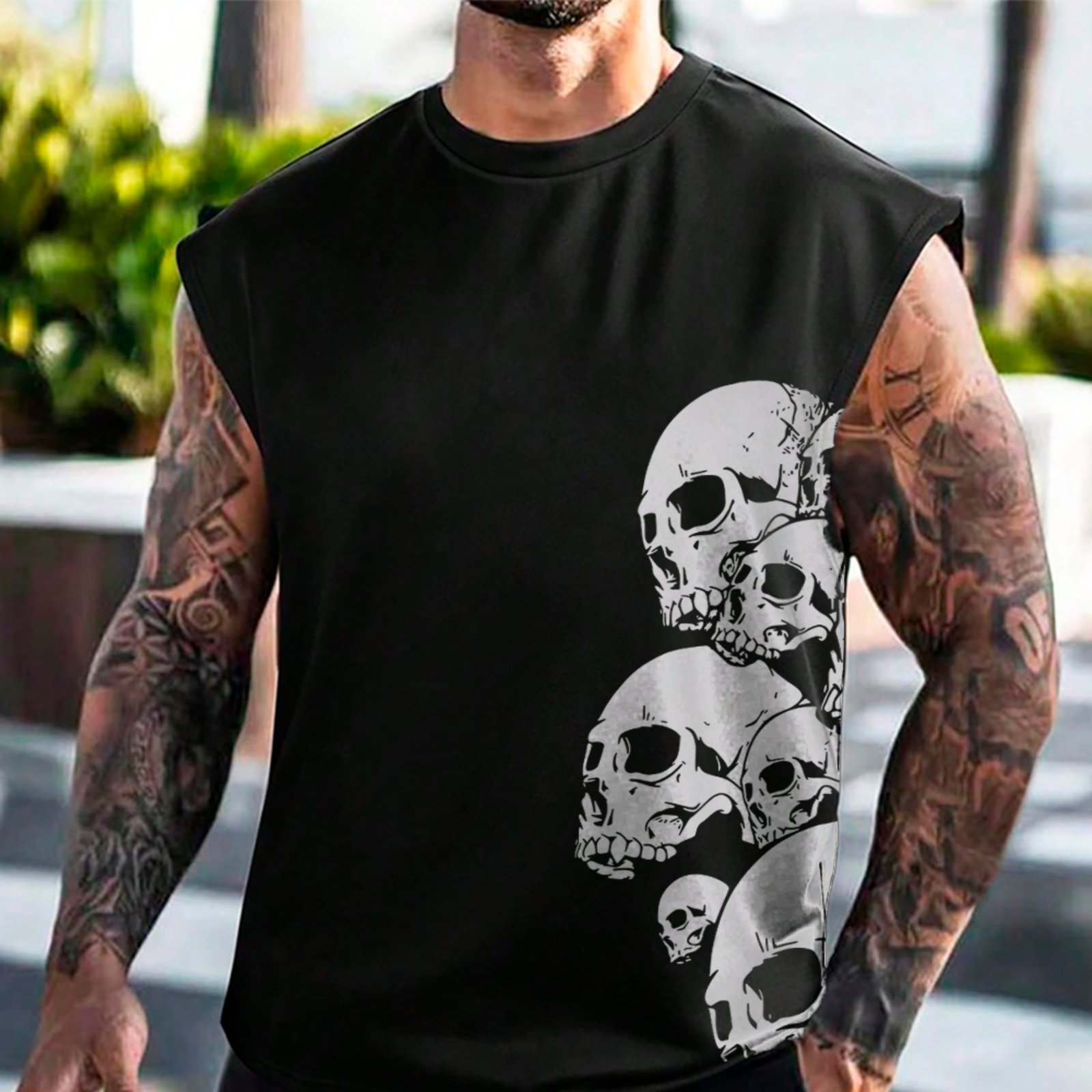 Camiseta Regata Machão Caveira Lateral Dark Style Preto