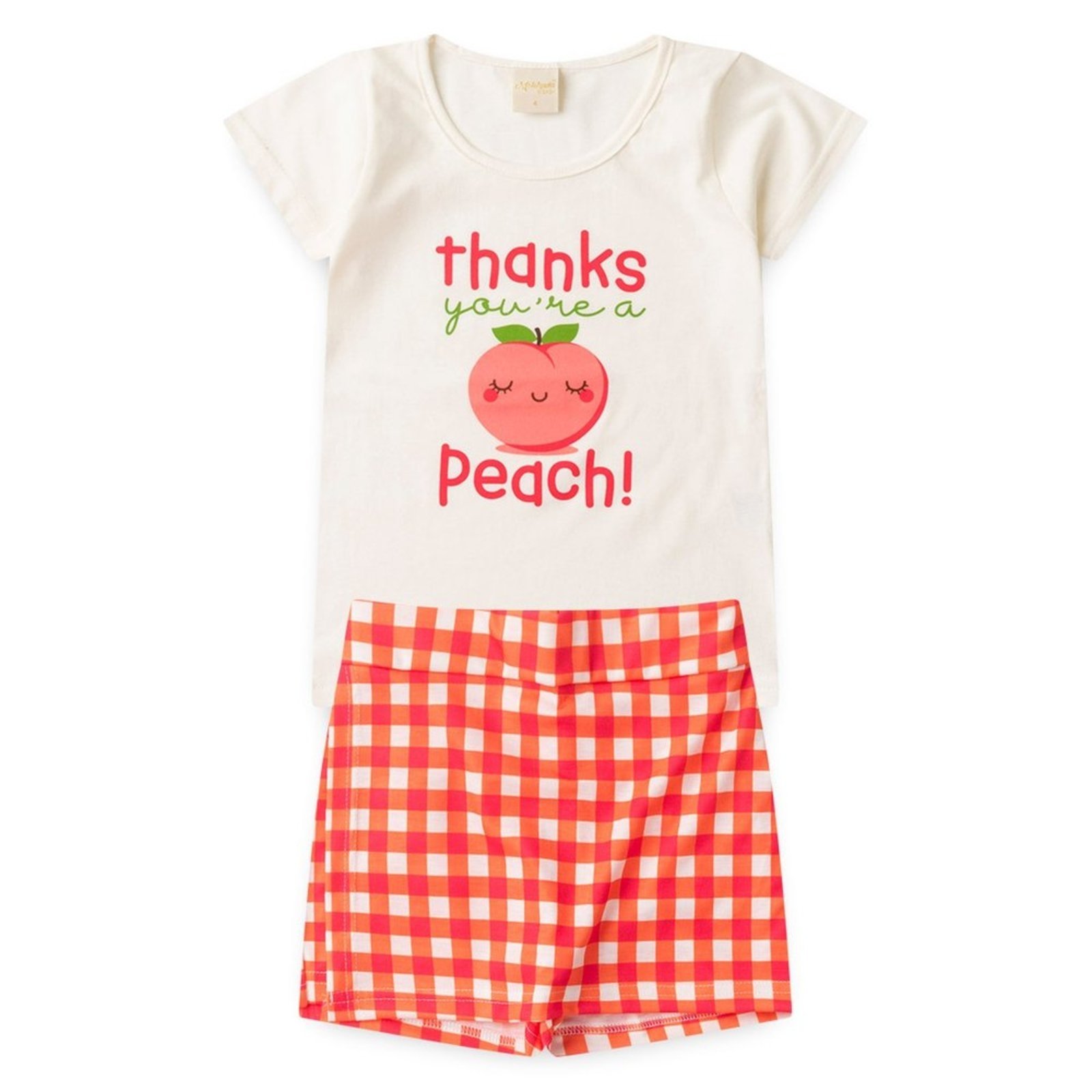 Vista 3 Infantil - Conjunto Verão Menina Natural Blusa e Short Saia Pêssego Molekada bege natural Molekada bege natural