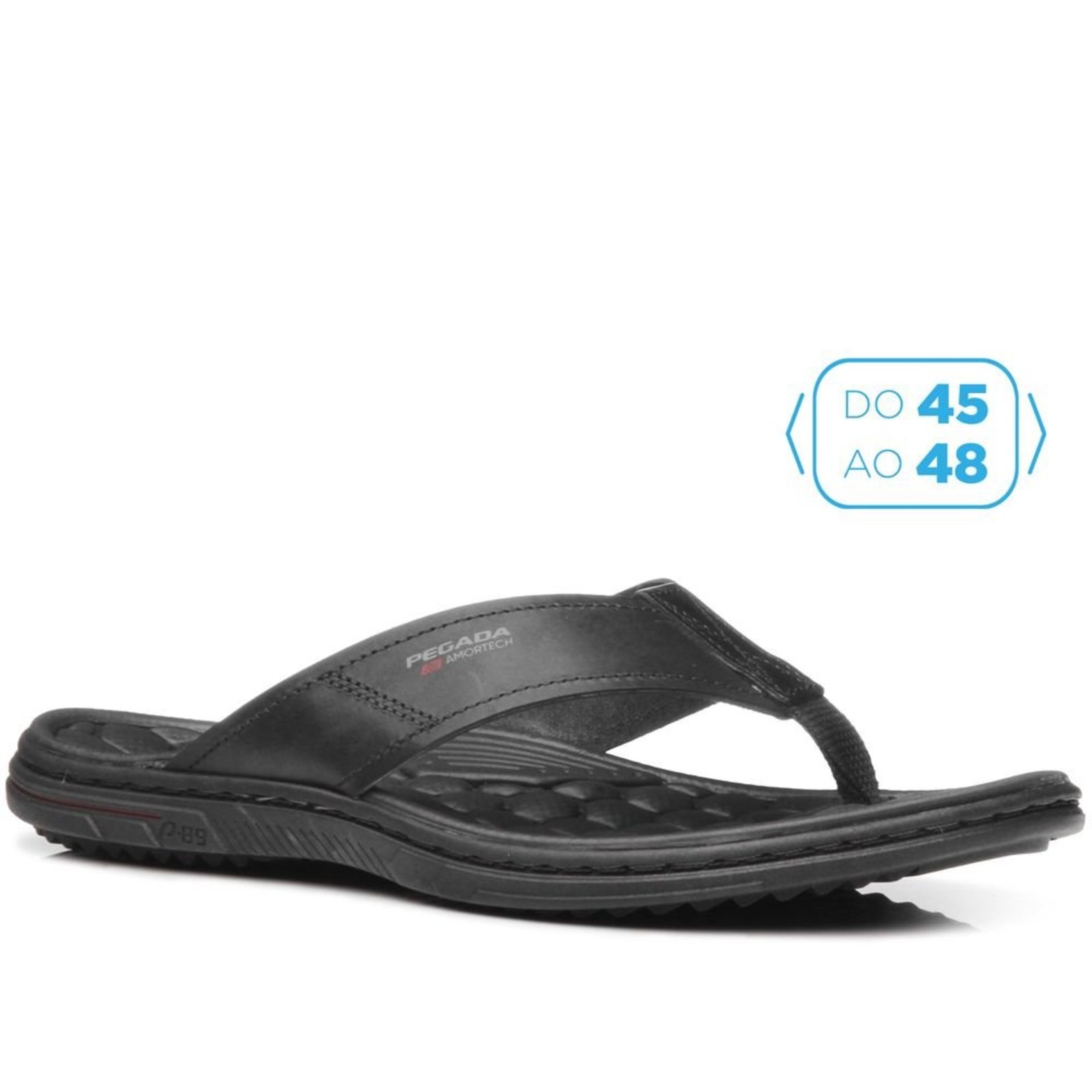 Chinelo Pegada Masculino Plus Size em Couro Preto 533301-03 Chinelo Pegada Masculino Plus Size em Couro Preto 533301-03 48