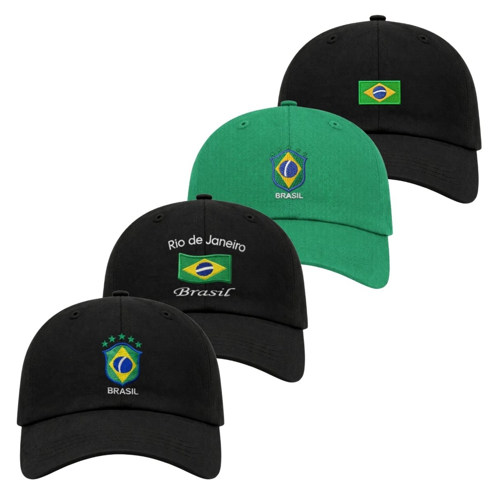 Kit 4 Bonés Aba Curva com Ajuste Moderno Confortável Brasil Bordado