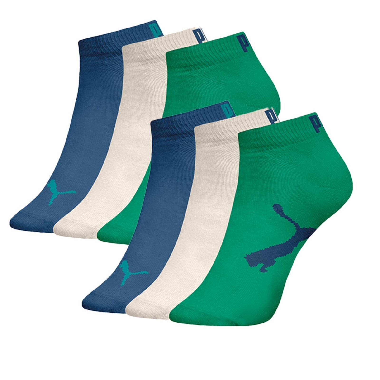 Kit Com 6 Pares Meia Puma Sapatilha Algodão Verde e Azul