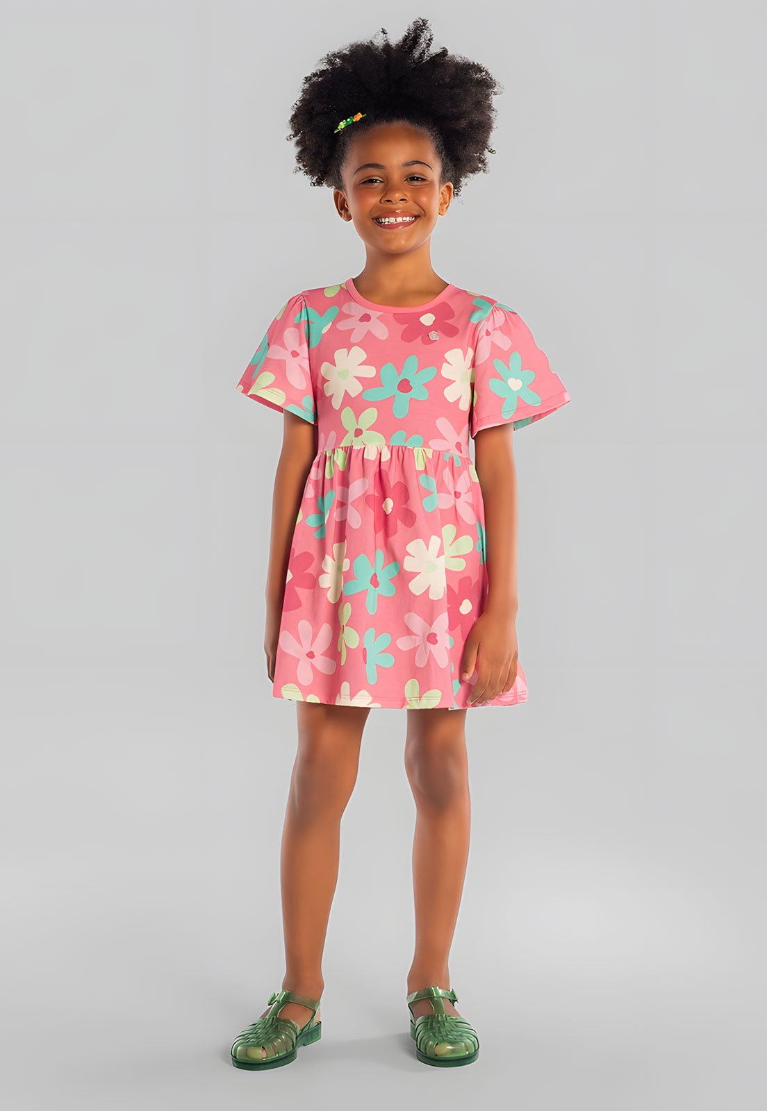 Infantil - Vestido Brandili Estampa Floral Rosa