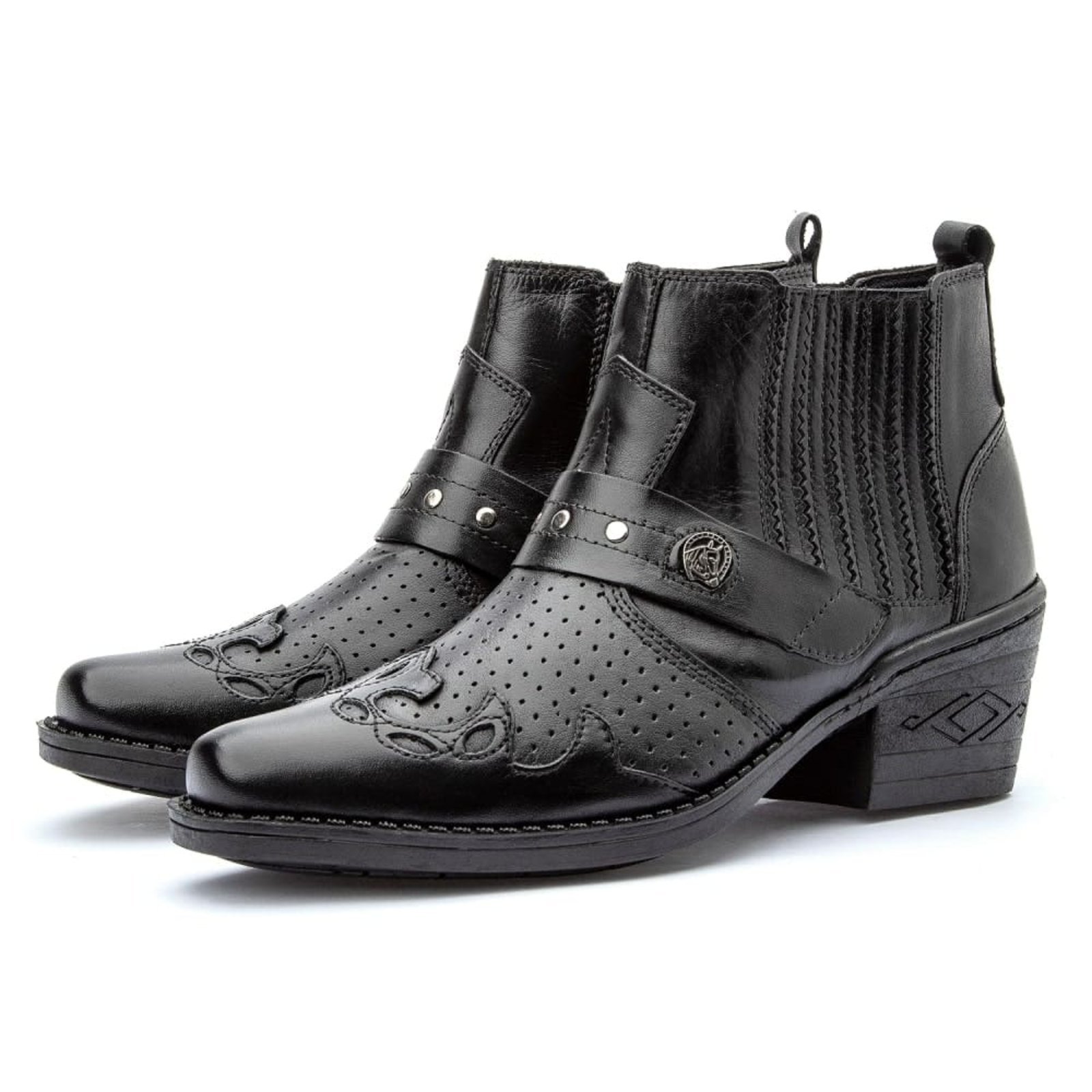 Bota de Couro Country Masculina Cano Curto Clube do Sapato de Franca DFT Texan Austin - Preta Preto