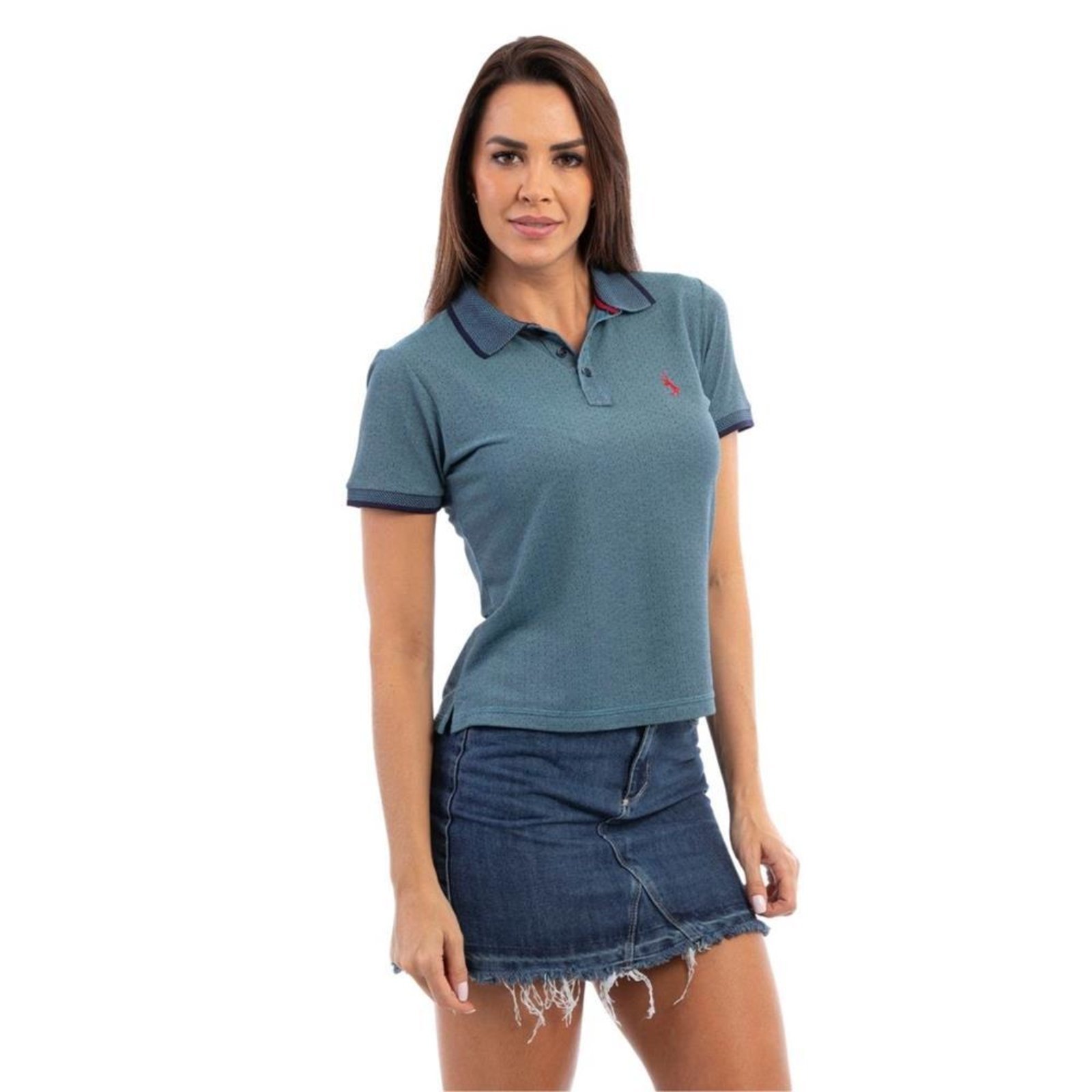 Camisa Polo Feminina Casual Poa Leve Gola Conforto Dia a Dia