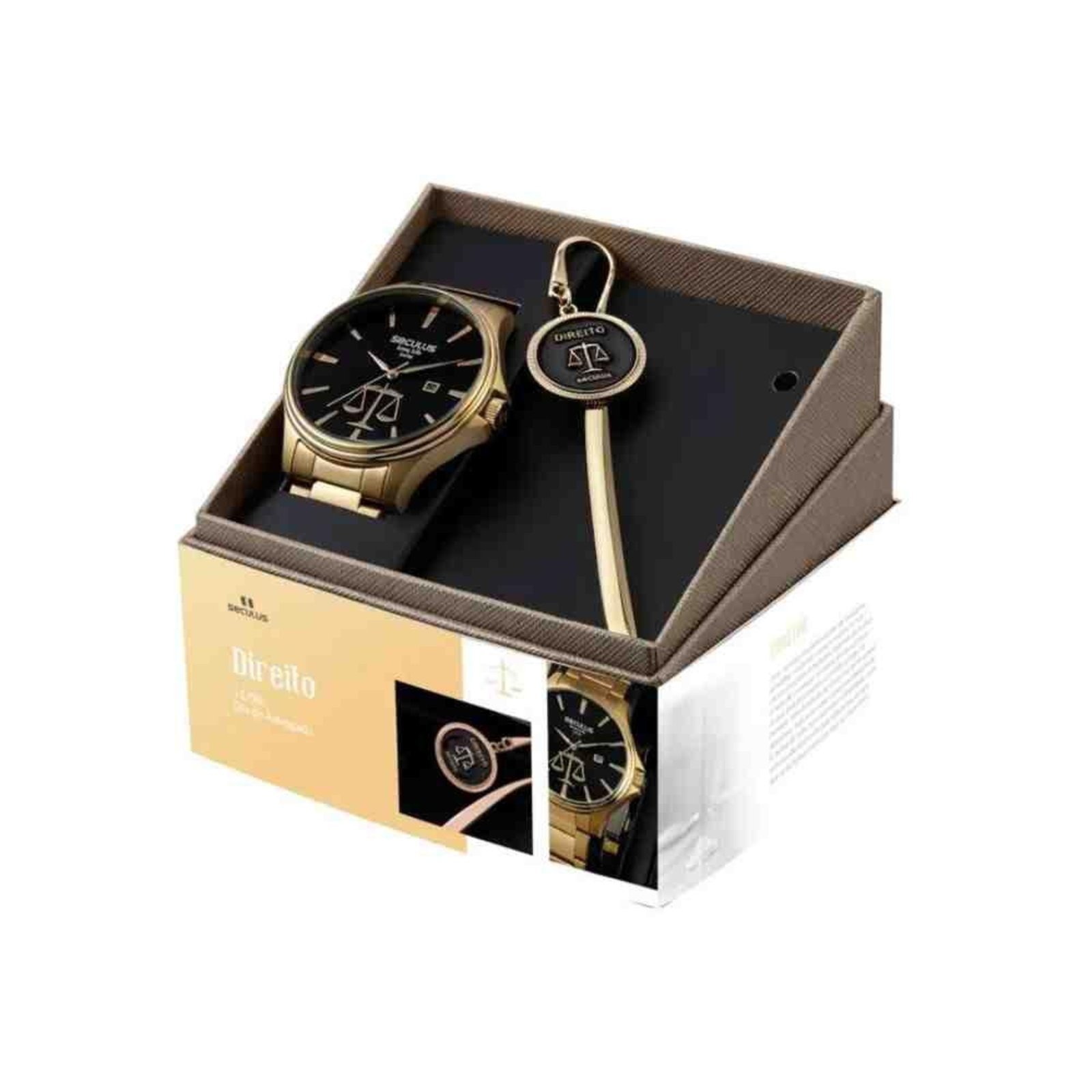 Kit Relógio+Chaveiro Seculus Profissões Dourado 44015GPSKDA1