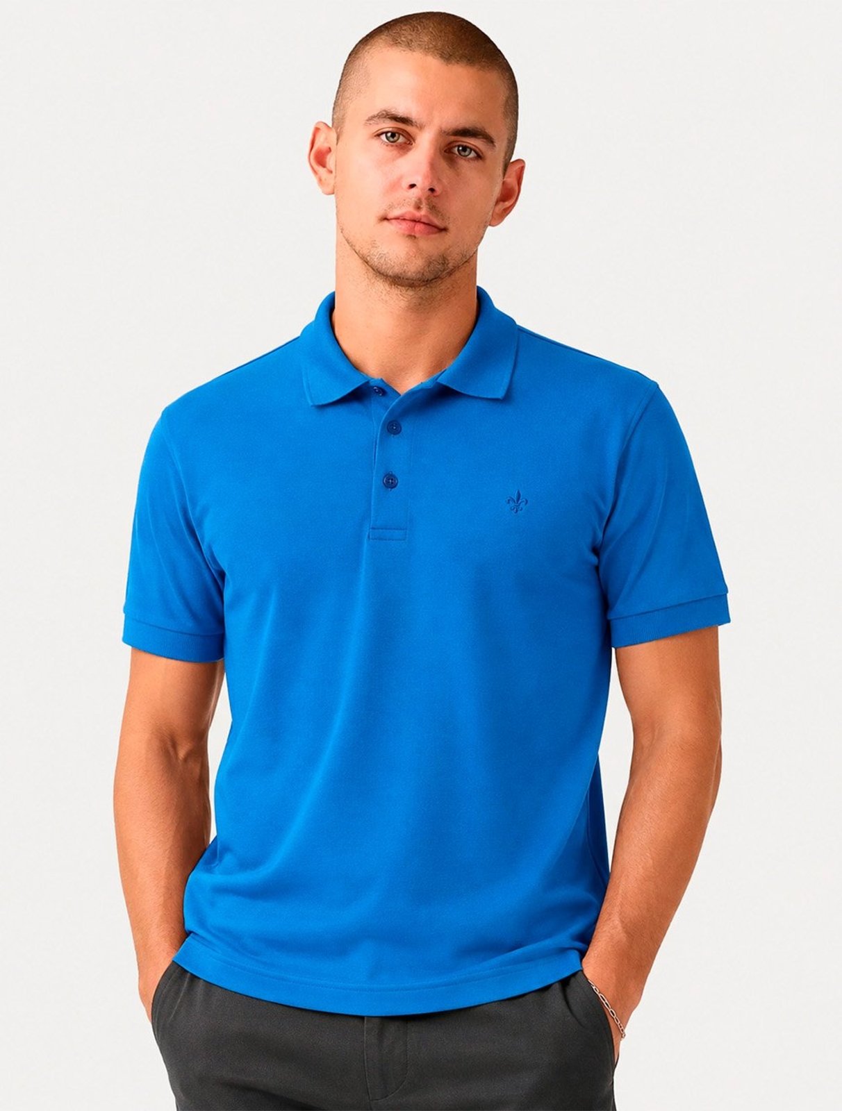 Polo Dudalina Masculina Piquet Essential Color Azul Médio