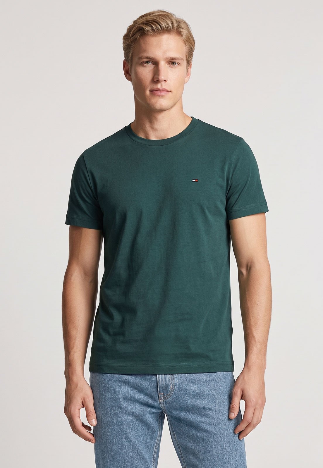Camiseta Masculina Tommy Hilfiger Logo Bordado Verde